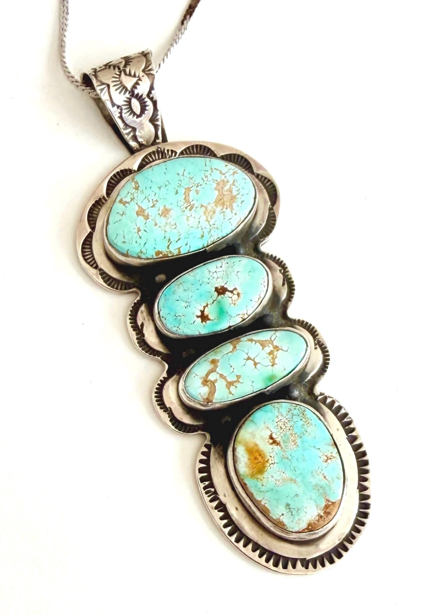 Oversized Navajo Turquoise Pendant Vintage High Lonesome Trading Co by E.J. Bighand
