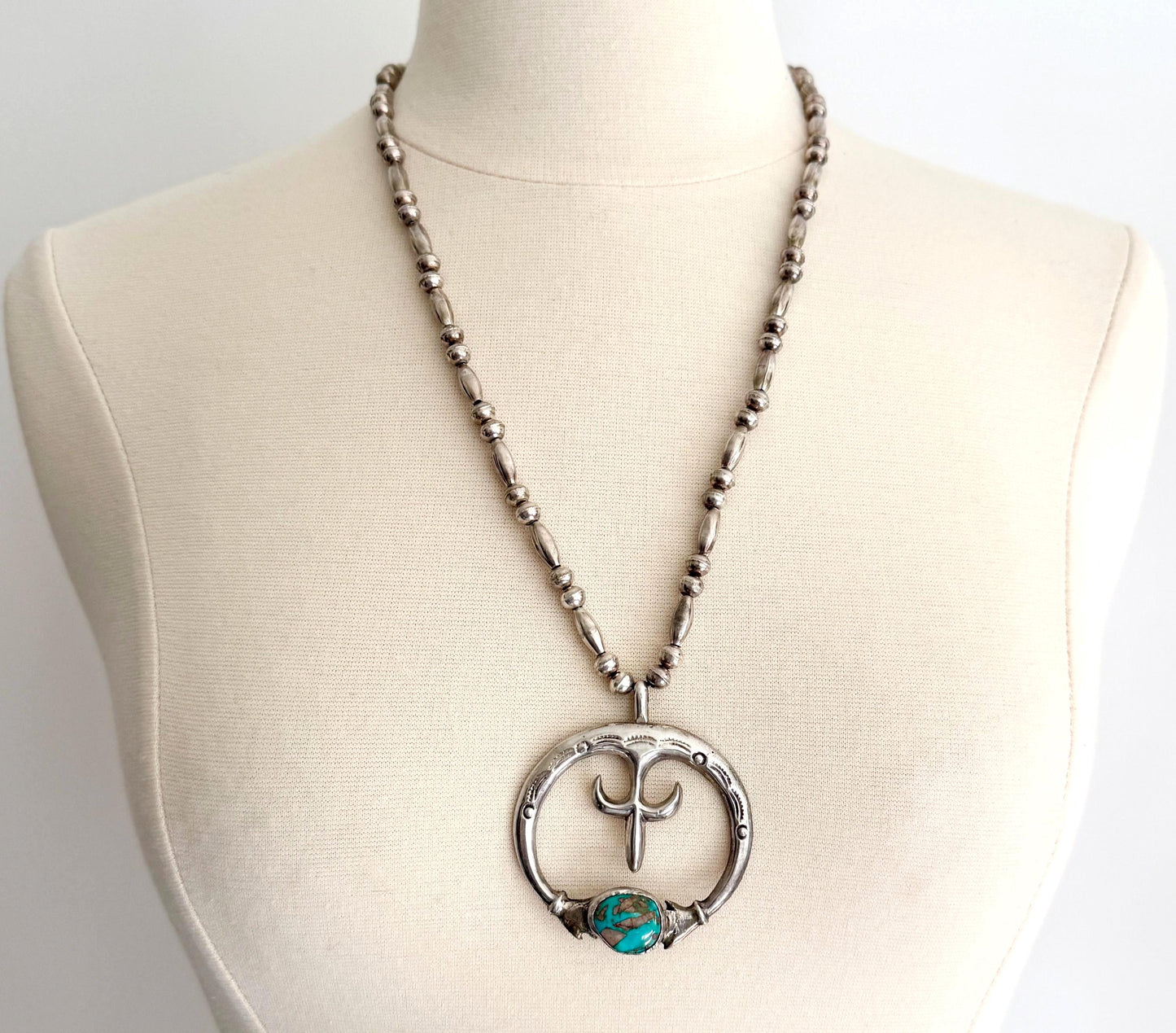 Vintage Navajo Turquoise Naja Pendant Necklace Cast Sterling Silver 25"