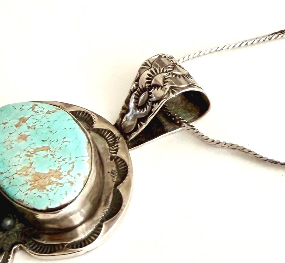 Oversized Navajo Turquoise Pendant Vintage High Lonesome Trading Co by E.J. Bighand