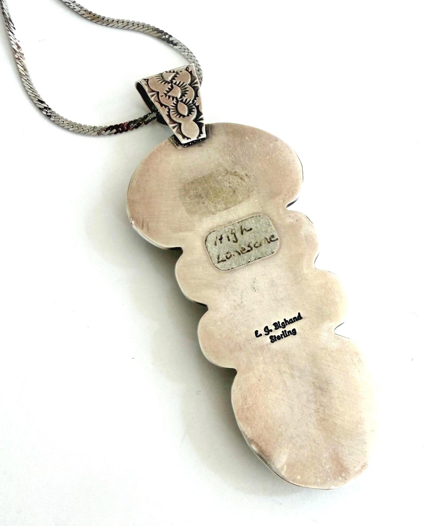 Oversized Navajo Turquoise Pendant Vintage High Lonesome Trading Co by E.J. Bighand