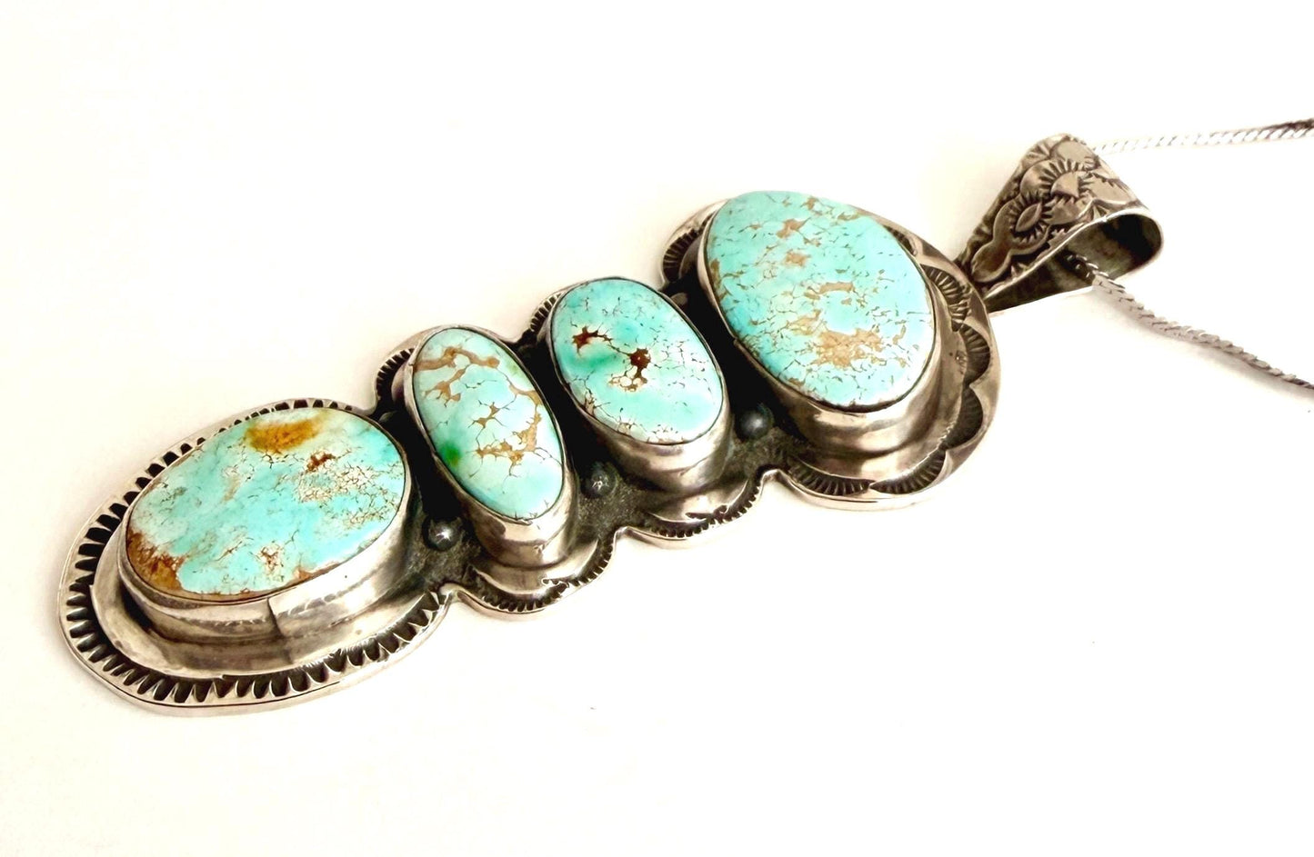 Oversized Navajo Turquoise Pendant Vintage High Lonesome Trading Co by E.J. Bighand