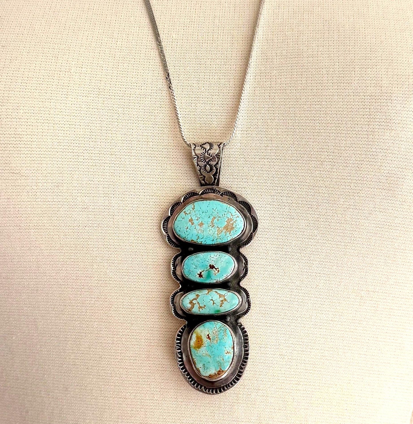 Oversized Navajo Turquoise Pendant Vintage High Lonesome Trading Co by E.J. Bighand