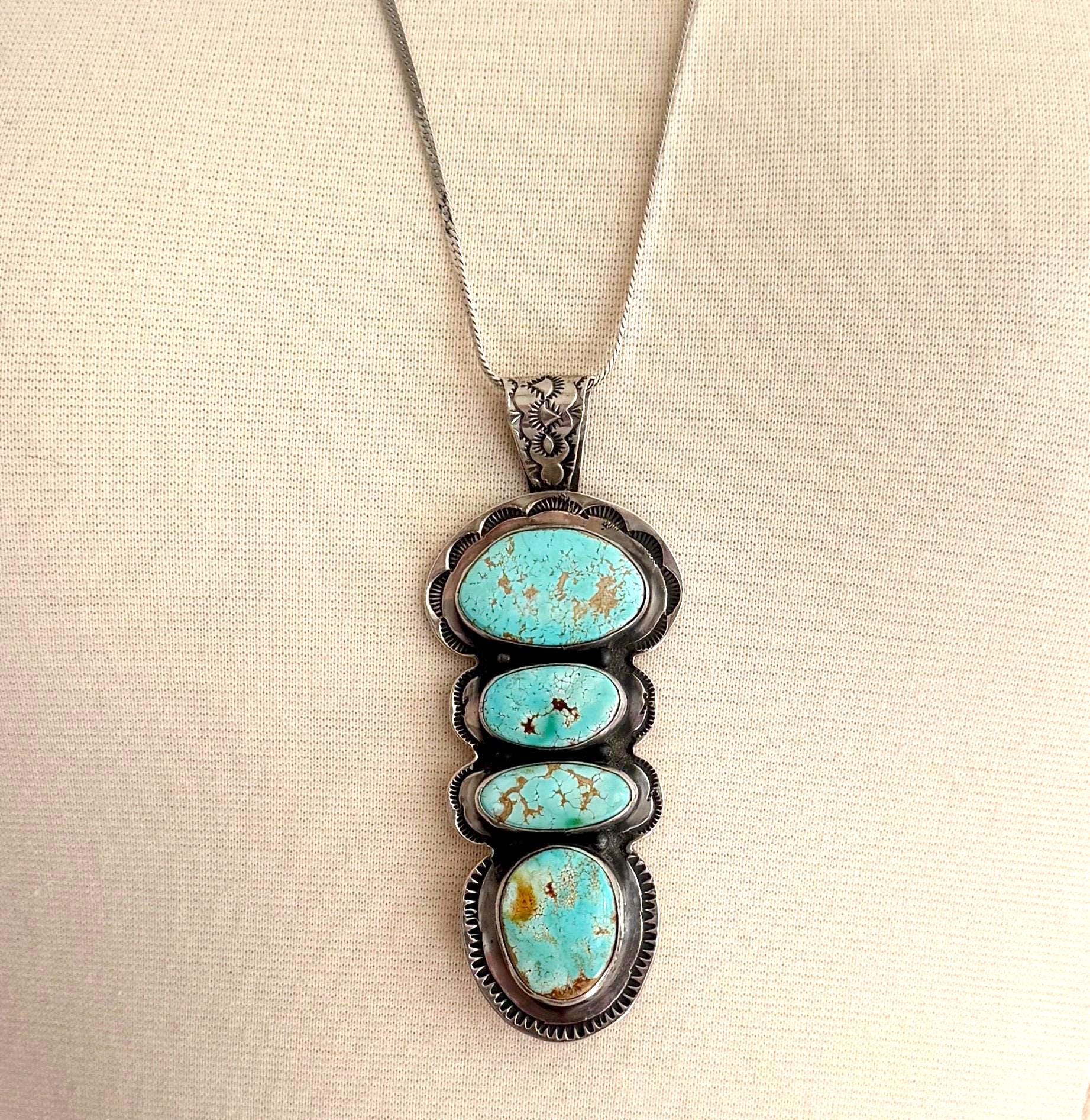 Oversized Navajo Turquoise Pendant Vintage High Lonesome Trading Co by E.J. Bighand