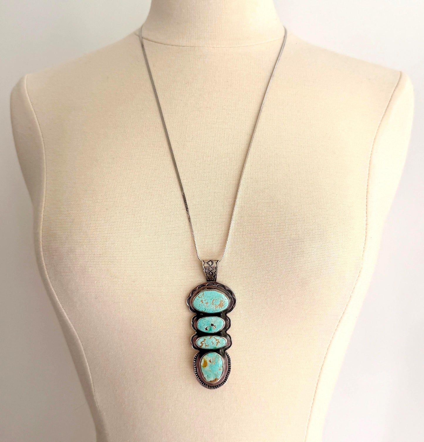 Oversized Navajo Turquoise Pendant Vintage High Lonesome Trading Co by E.J. Bighand