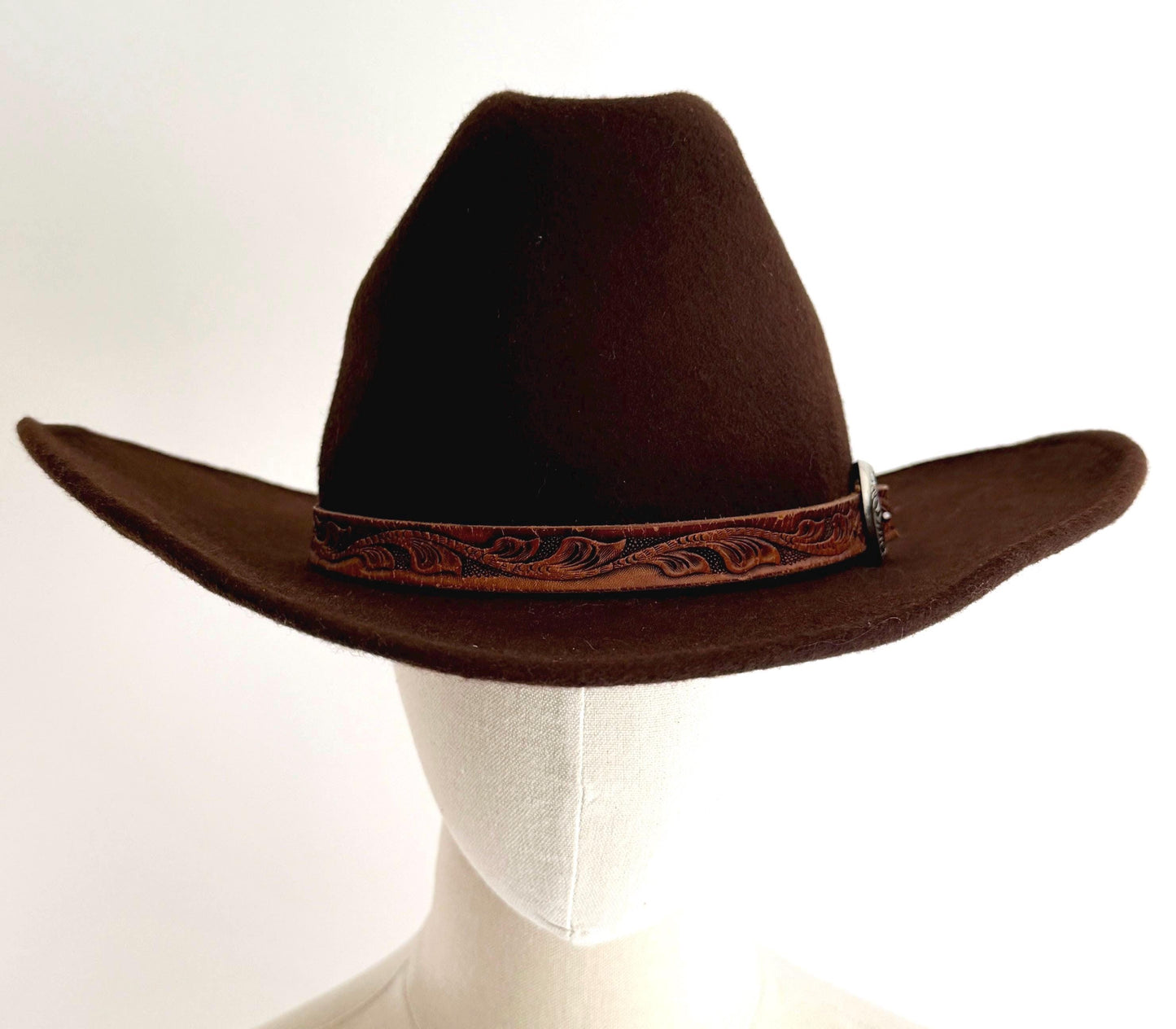 Vintage Rockmount Cowboy Hat Brown Wool Felt Tooled Leather Band