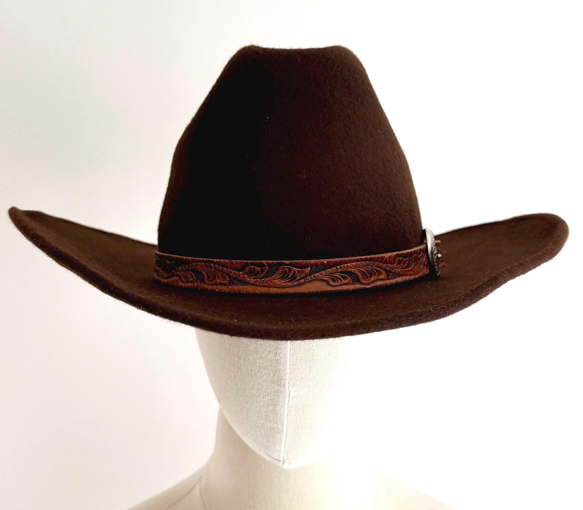 Vintage Rockmount Cowboy Hat Brown Wool Felt Tooled Leather Band