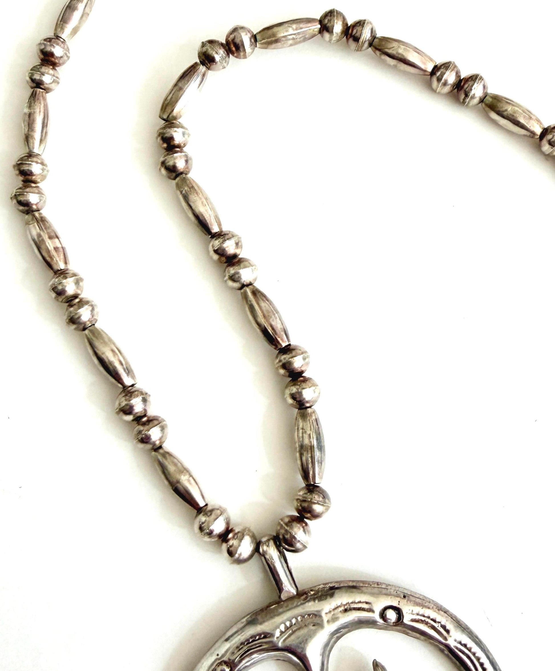 Vintage Navajo Turquoise Naja Pendant Necklace Cast Sterling Silver 25"