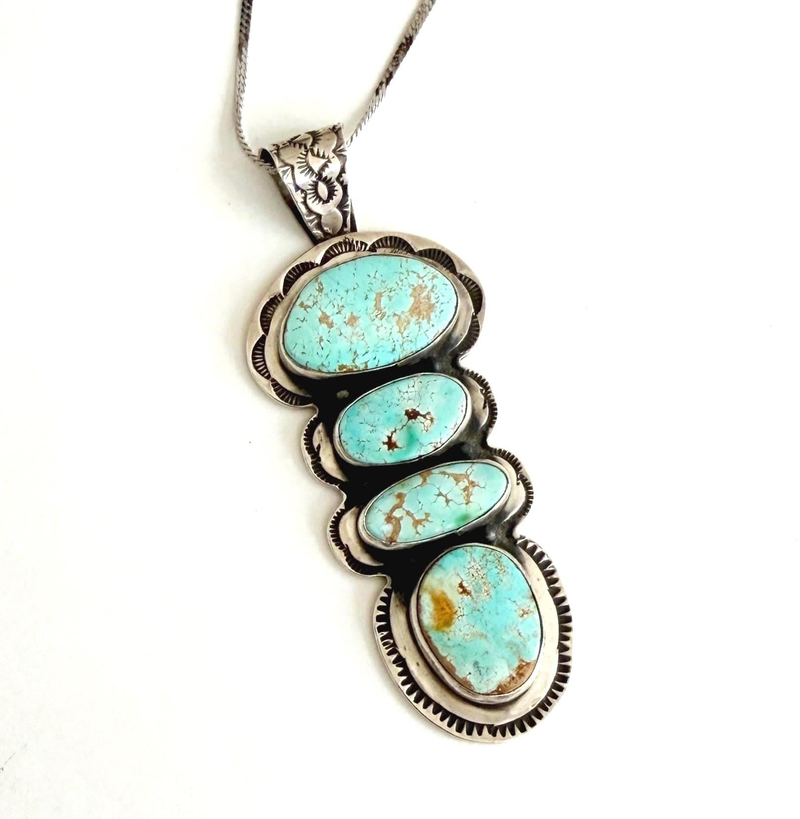 Oversized Navajo Turquoise Pendant Vintage High Lonesome Trading Co by E.J. Bighand