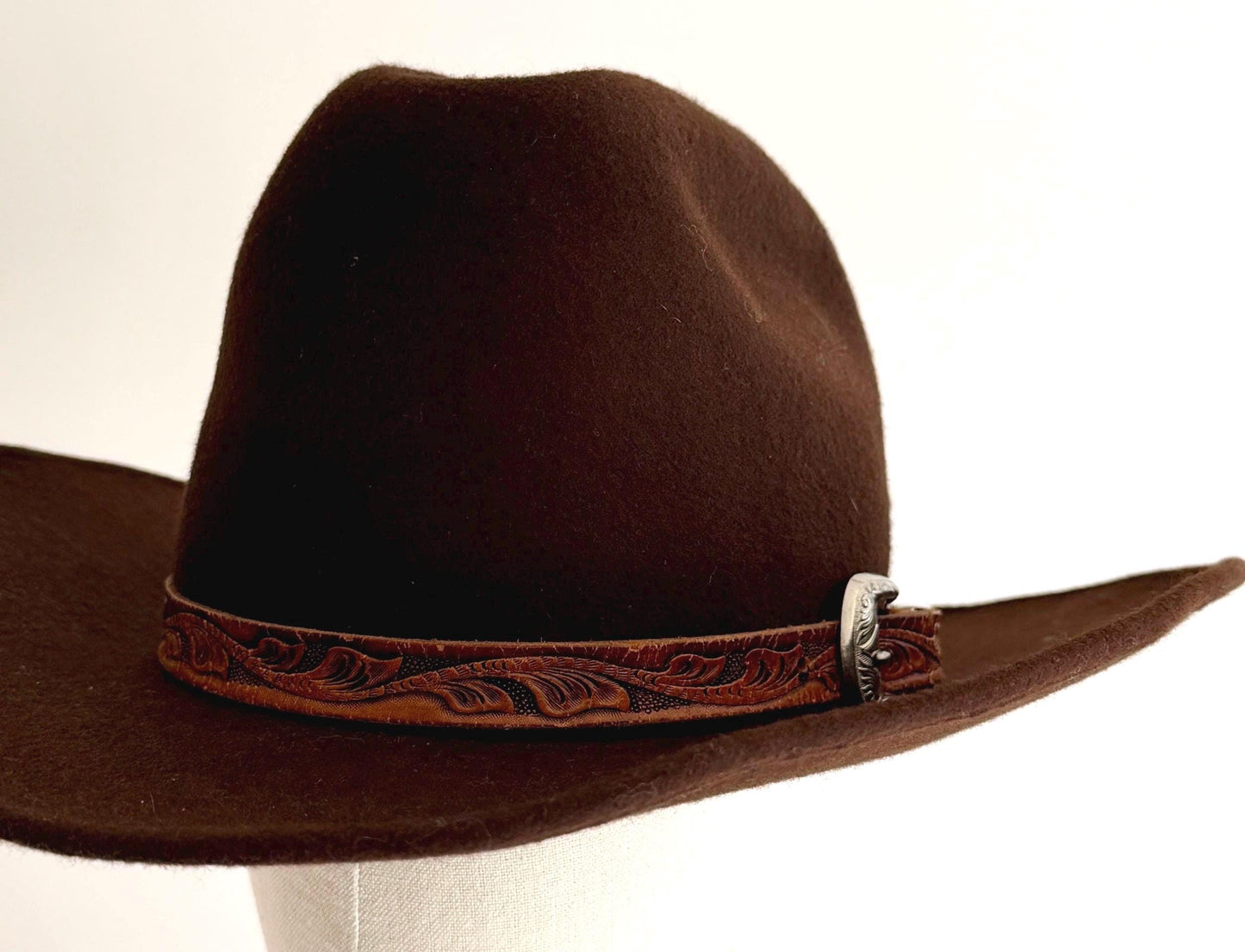 Vintage Rockmount Cowboy Hat Brown Wool Felt Tooled Leather Band
