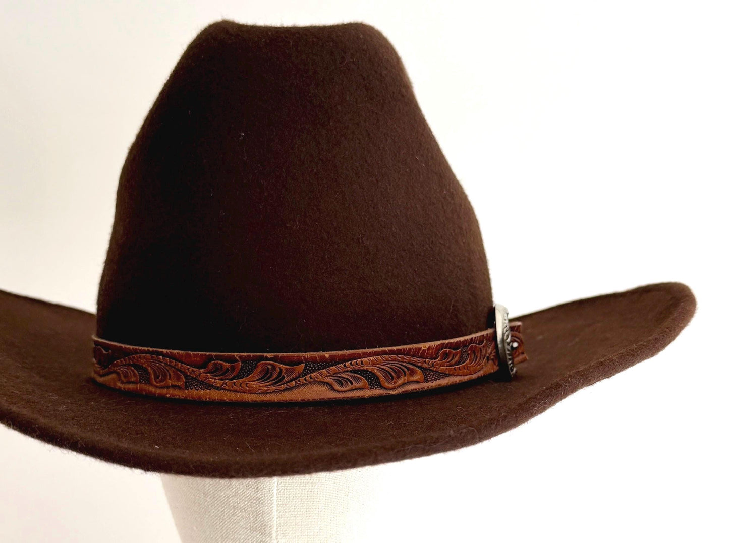 Vintage Rockmount Cowboy Hat Brown Wool Felt Tooled Leather Band