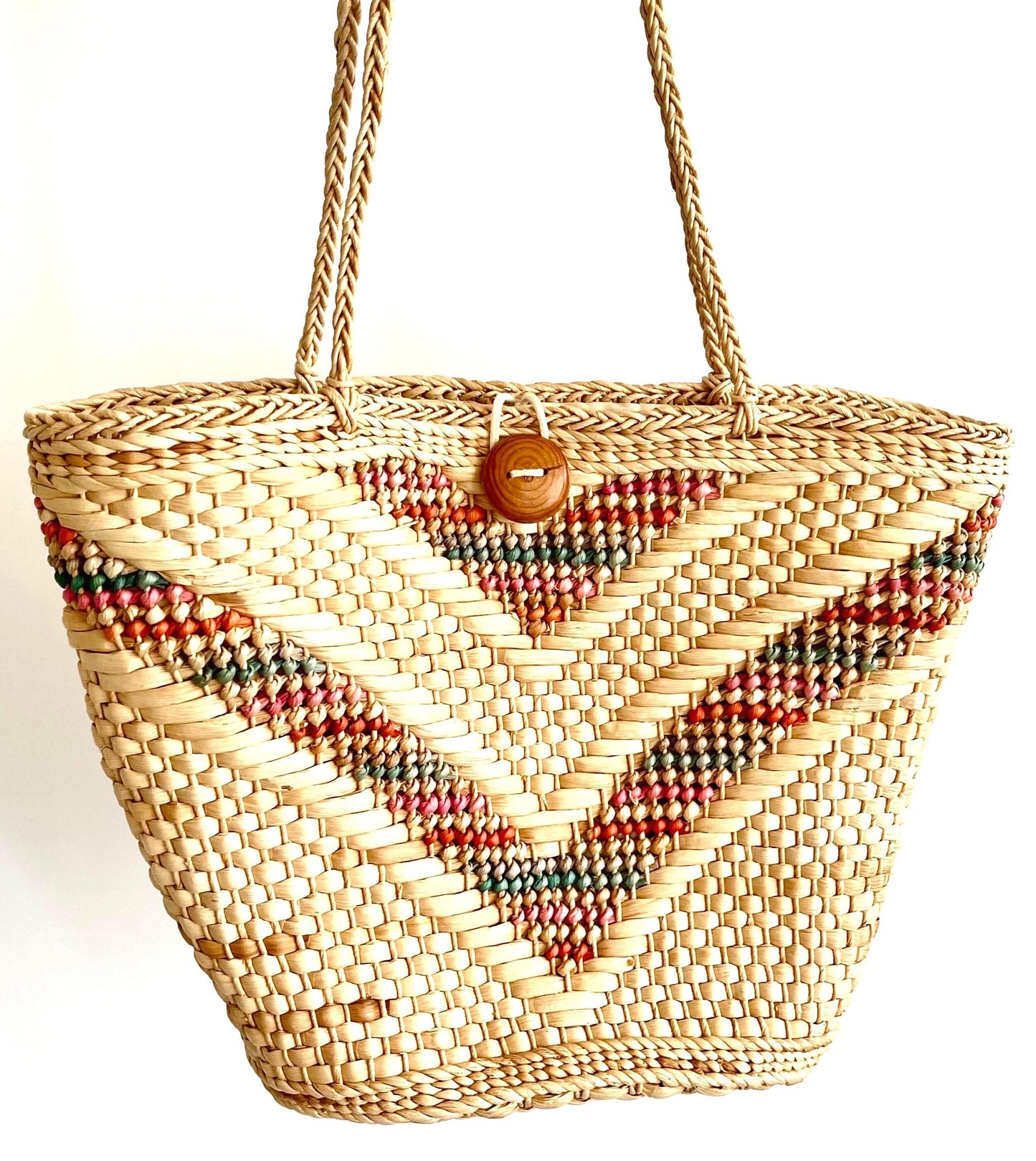 Boho Vintage 70s Straw Bag Market Summer Beach Style