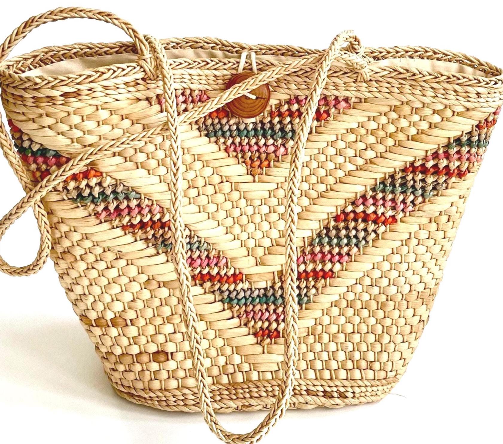 Boho Vintage 70s Straw Bag Market Summer Beach Style