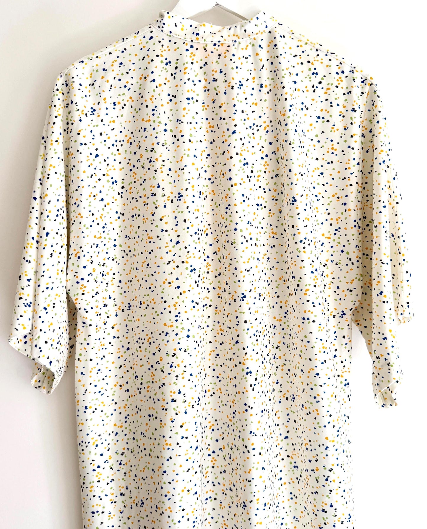 Vintage 70s Caftan Cover Up Speckled Print White Nylon