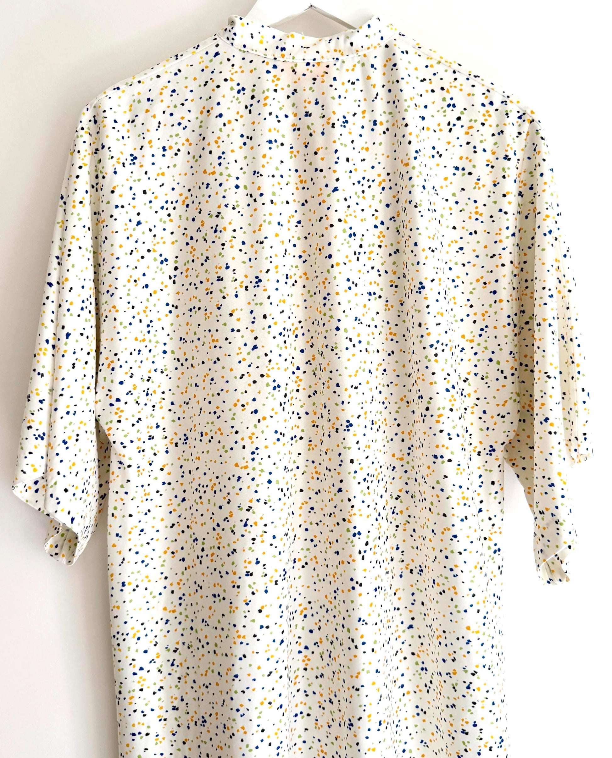 Vintage 70s Caftan Cover Up Speckled Print White Nylon