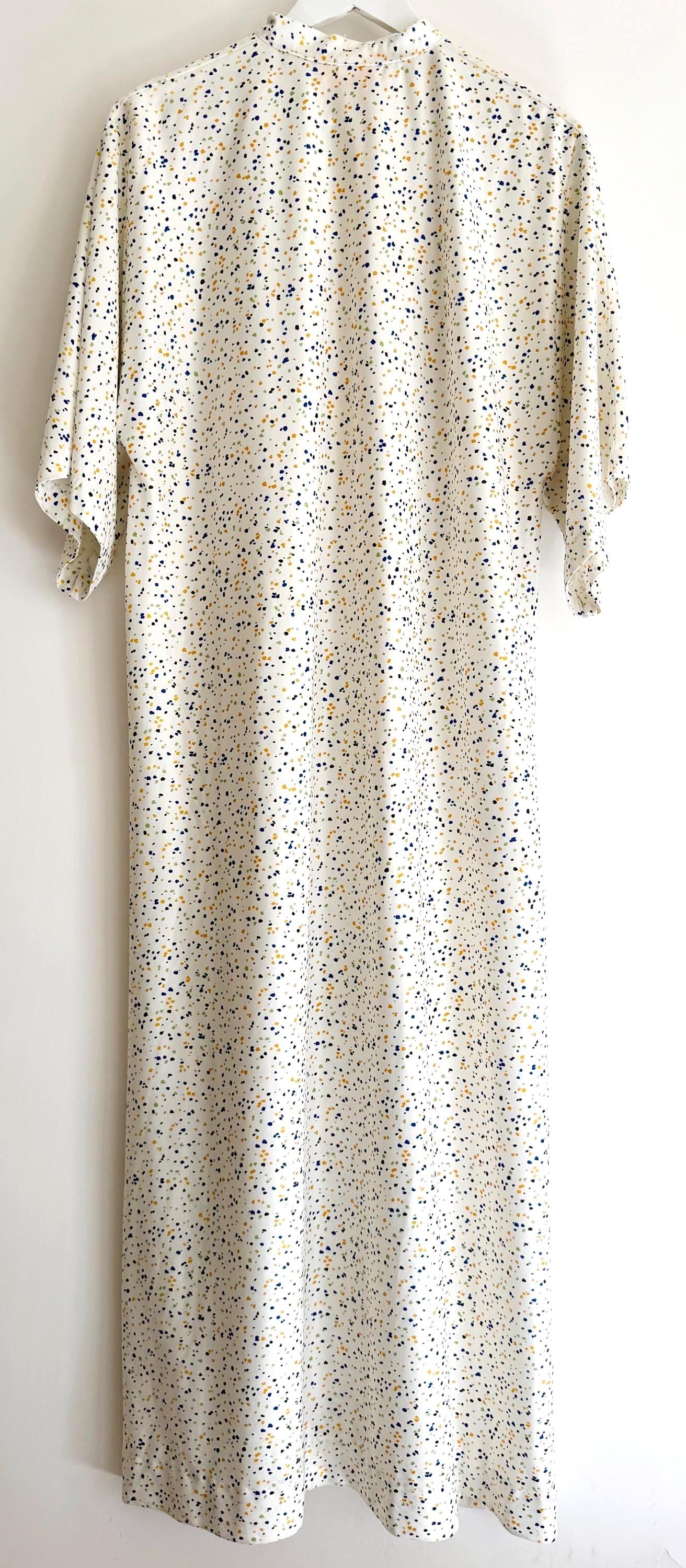 Vintage 70s Caftan Cover Up Speckled Print White Nylon