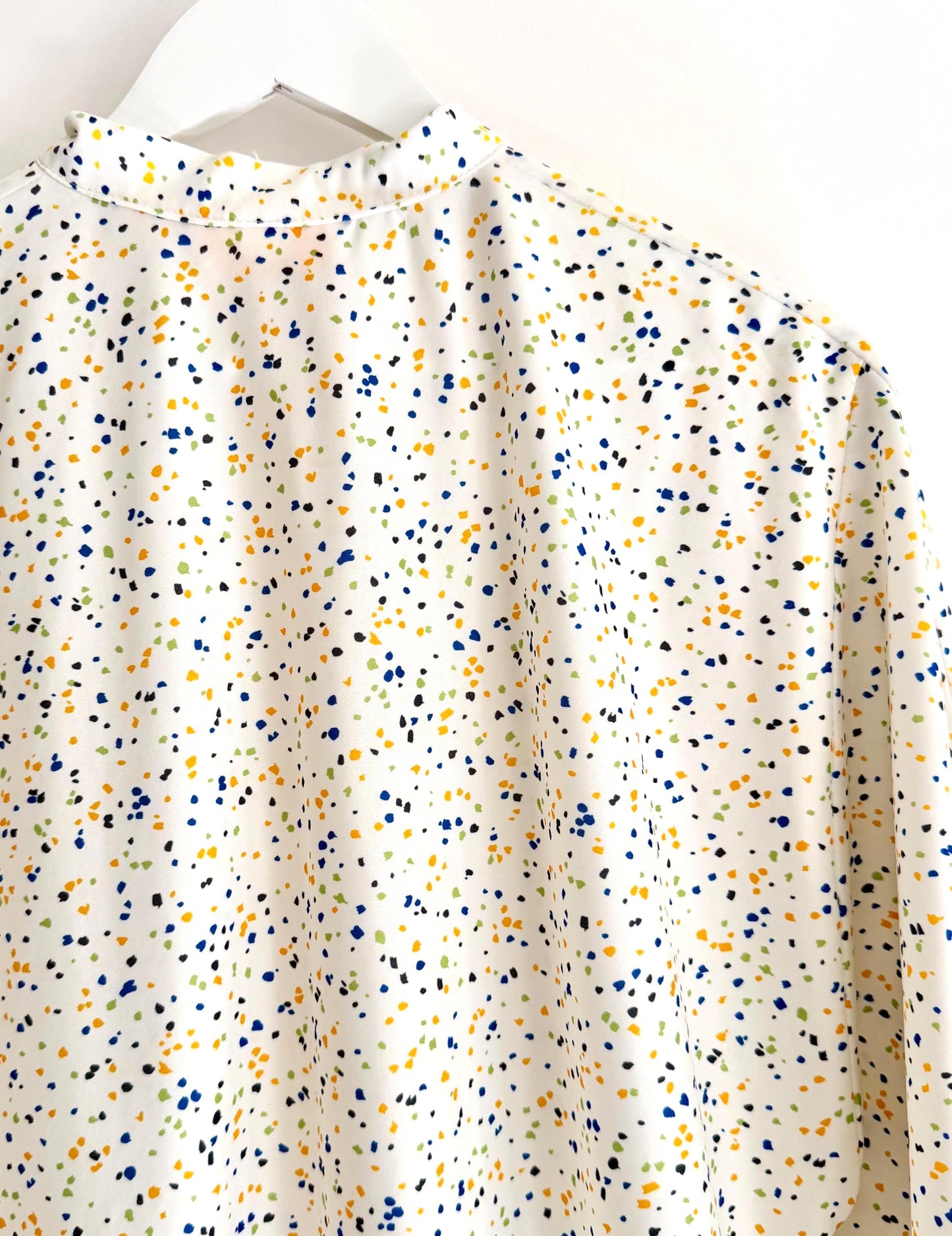 Vintage 70s Caftan Cover Up Speckled Print White Nylon