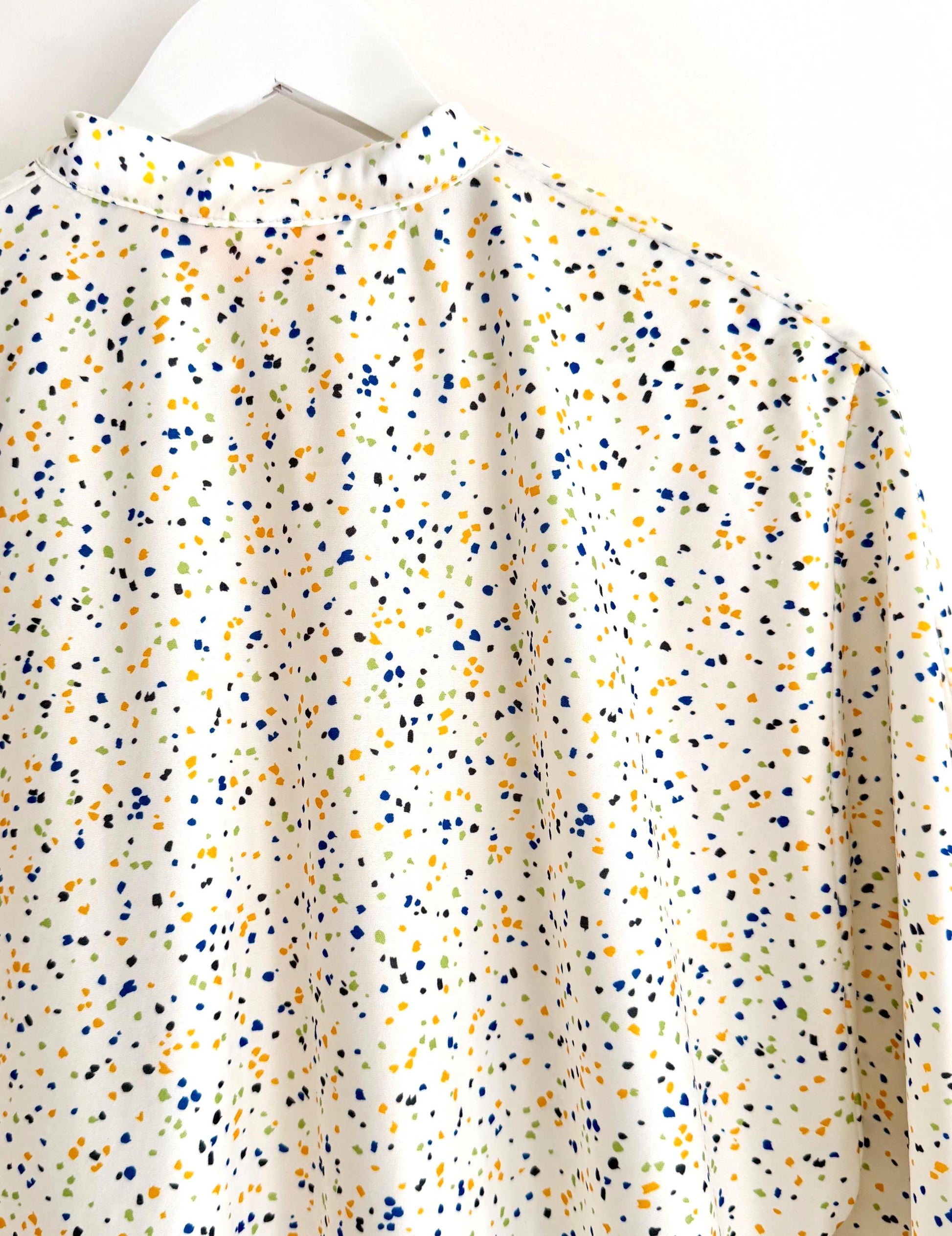 Vintage 70s Caftan Cover Up Speckled Print White Nylon