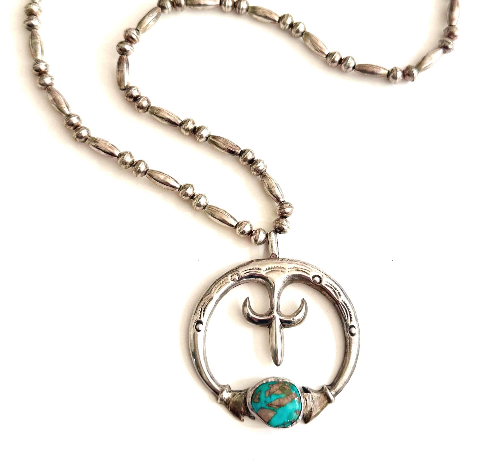 Vintage Navajo Turquoise Naja Pendant Necklace Cast Sterling Silver 25"