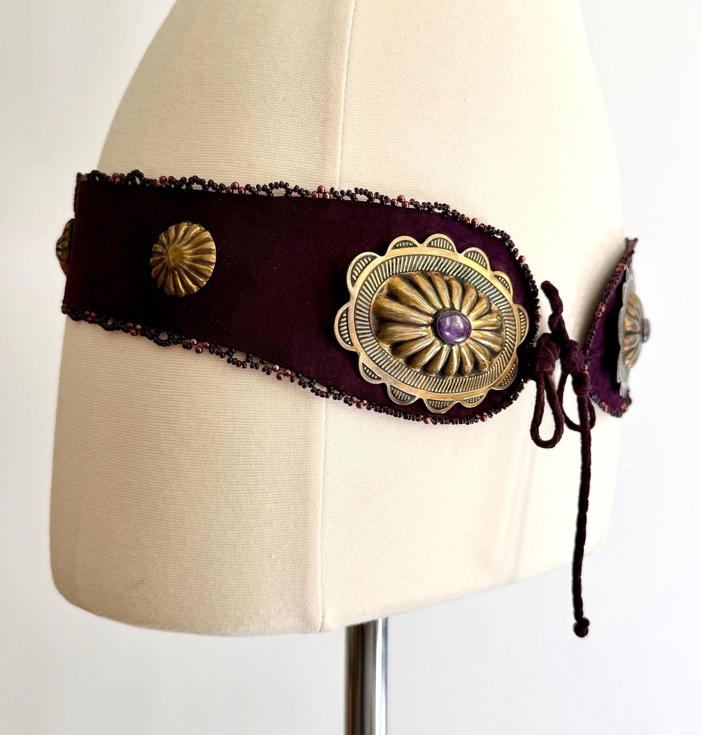 Vintage 80s Wide Handmade Western Concho Waist Belt Brass Tone Conchas