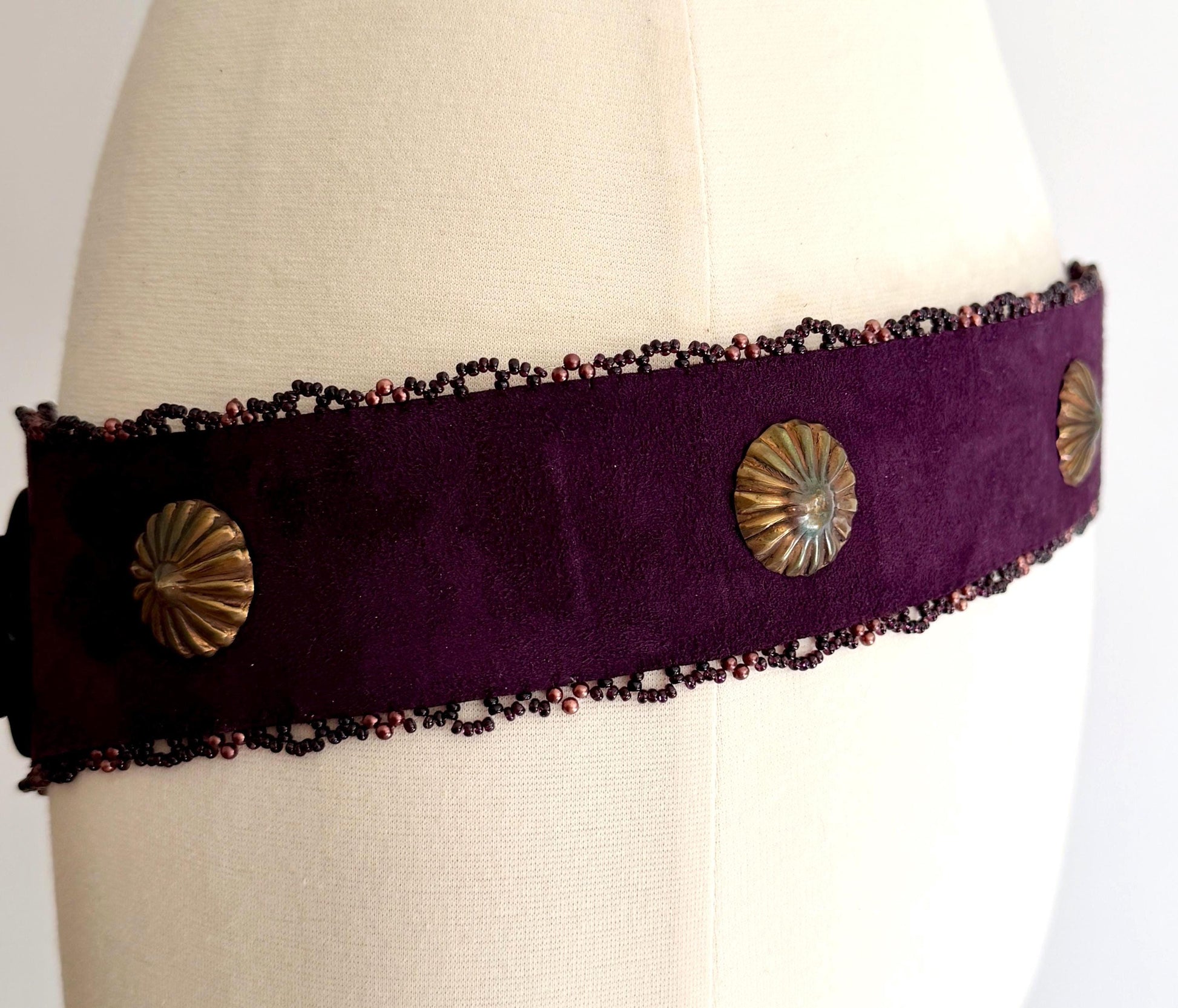 Vintage 80s Wide Handmade Western Concho Waist Belt Brass Tone Conchas