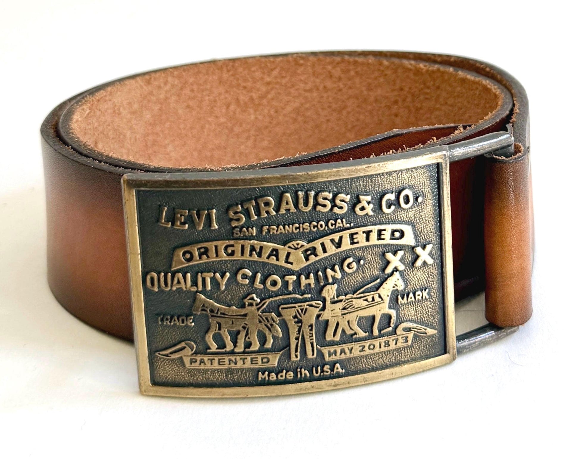 Vintage 70s 80s Levis Belt Brown Hand Stained Cowhide Leather Strap 32