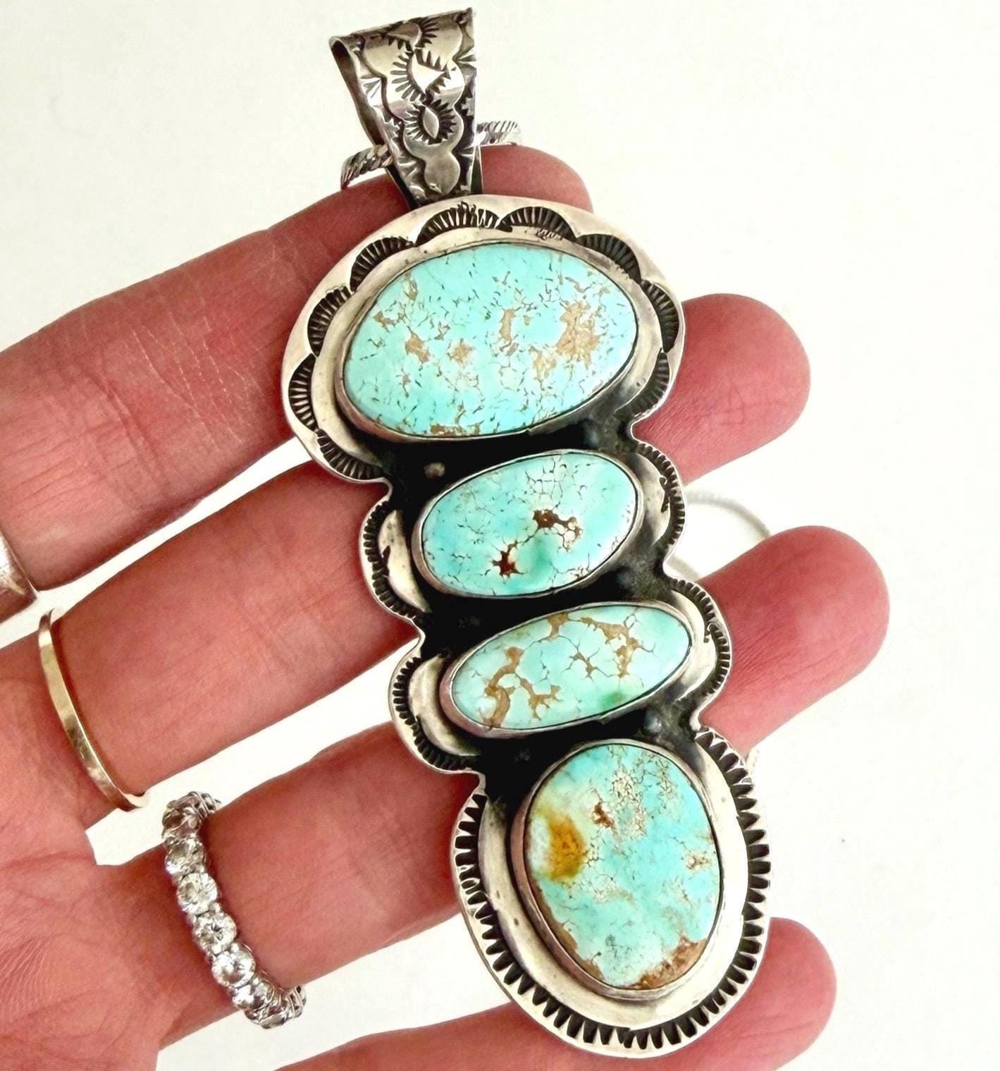 Oversized Navajo Turquoise Pendant Vintage High Lonesome Trading Co by E.J. Bighand