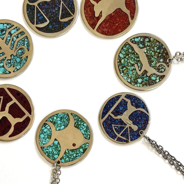 Vintage 70s Zodiac Necklace Handmade Astrological Symbol Medallion