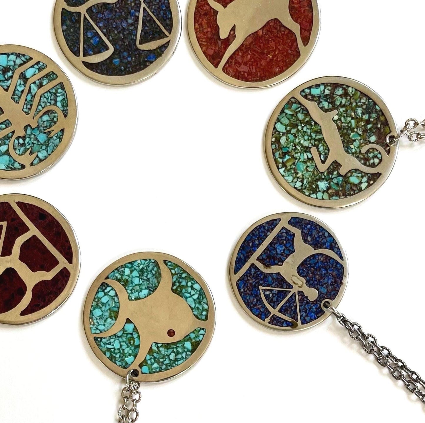 Vintage 70s Zodiac Necklace Handmade Astrological Symbol Medallion