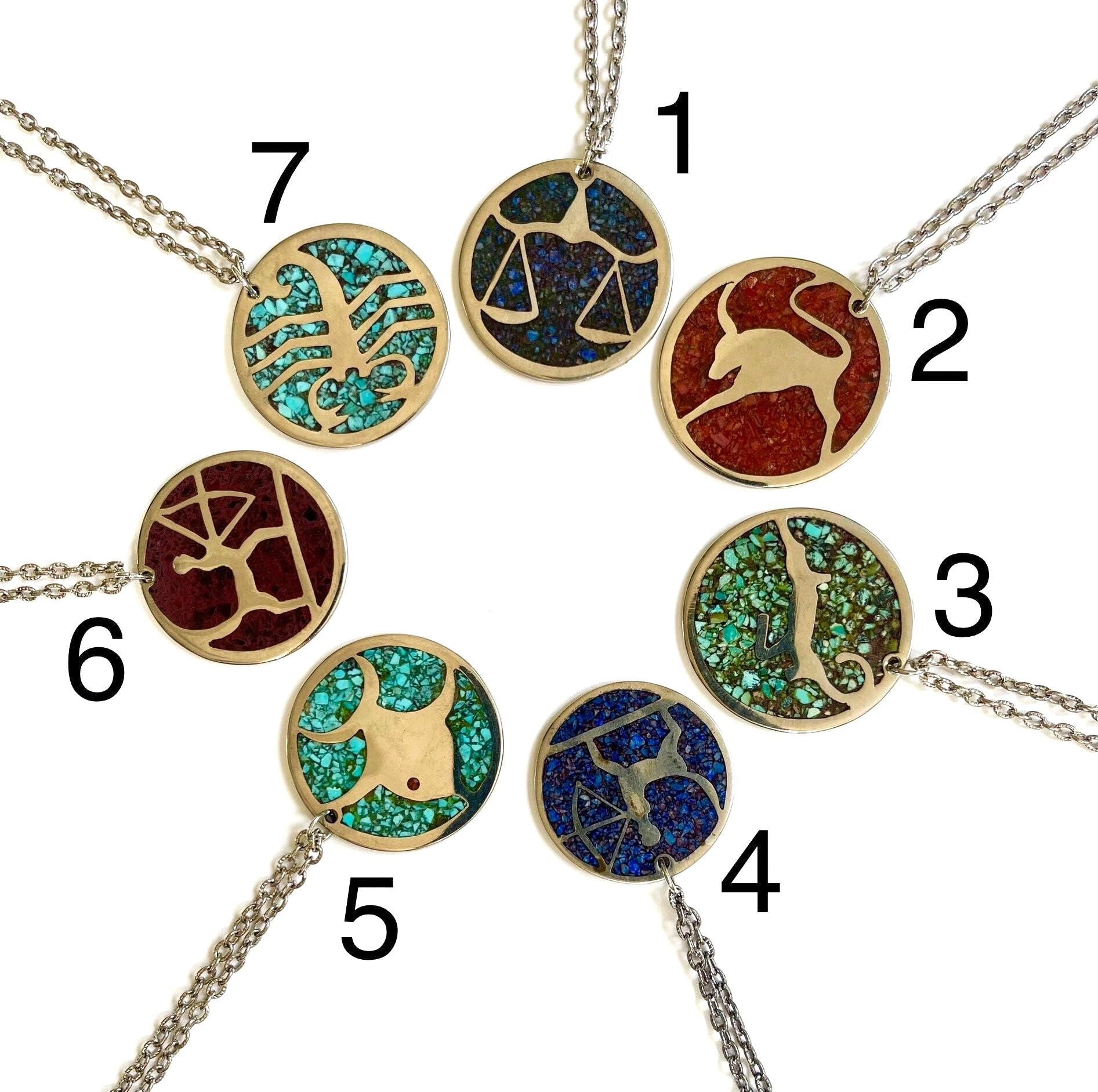 Vintage 70s Zodiac Necklace Handmade Astrological Symbol Medallion