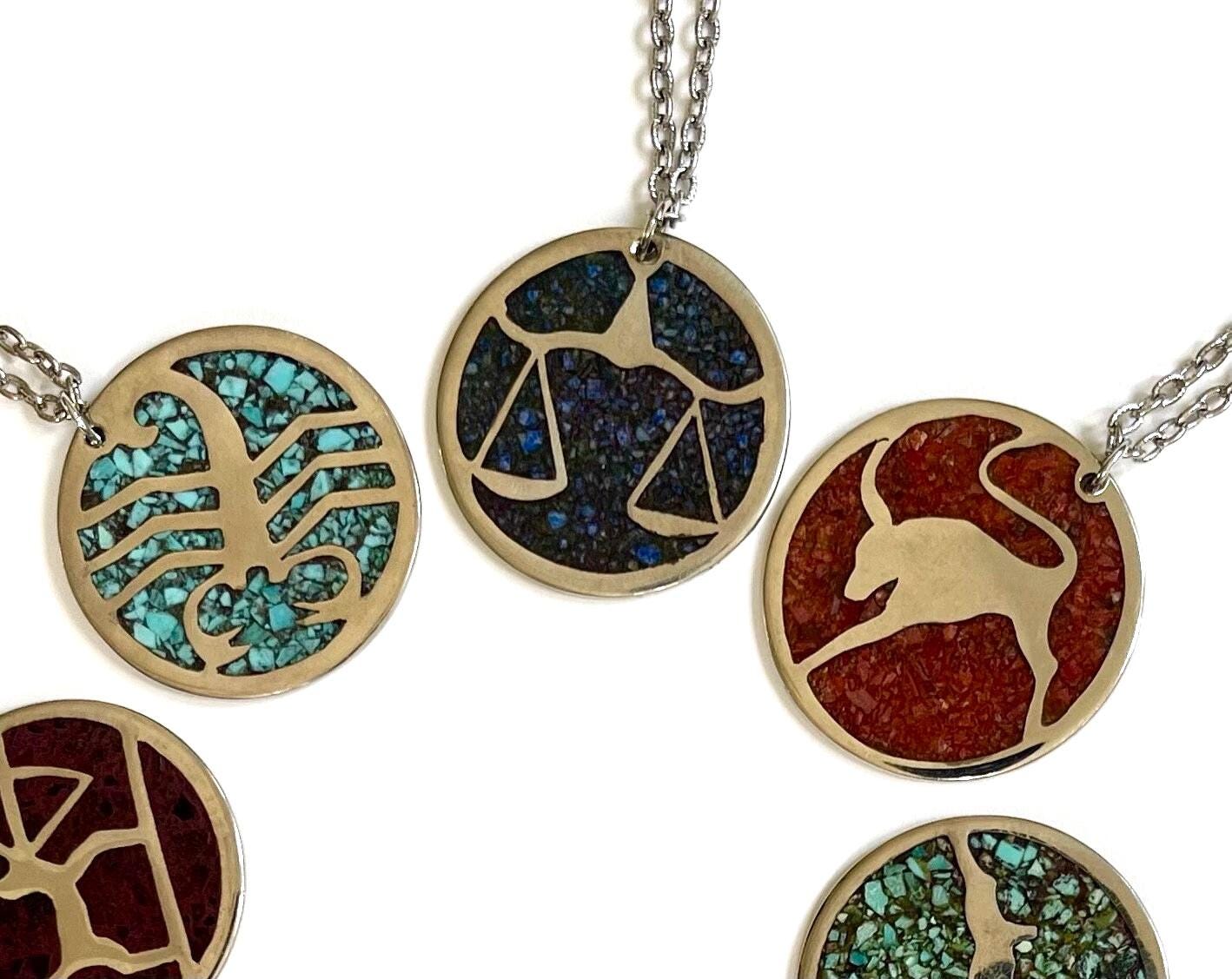 Vintage 70s Zodiac Necklace Handmade Astrological Symbol Medallion