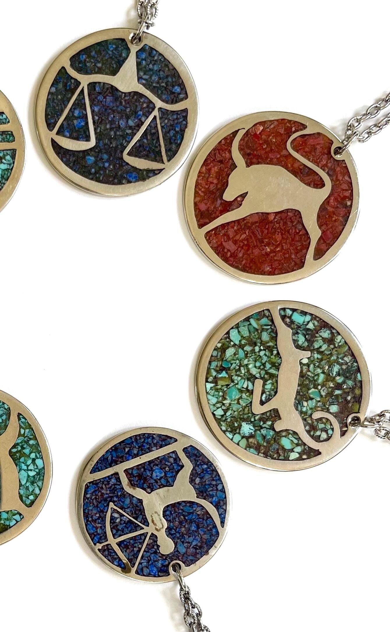 Vintage 70s Zodiac Necklace Handmade Astrological Symbol Medallion