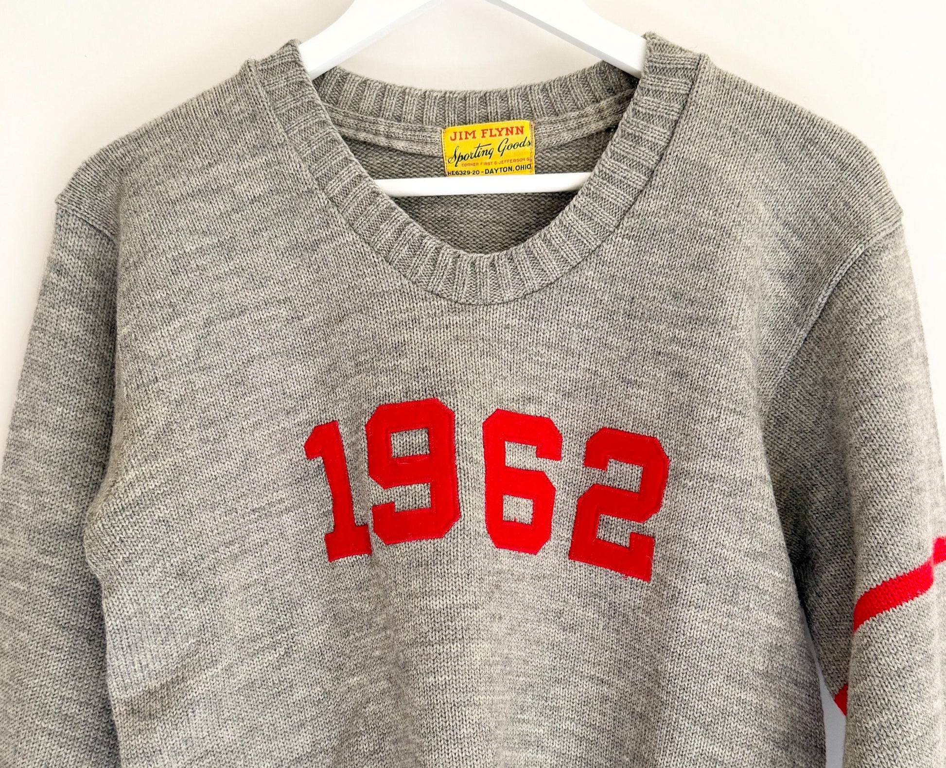 Vintage 60s Gray Wool Varsity Sweater 1962 Jim Flynn Sporting Goods