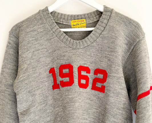 Vintage 60s Gray Wool Varsity Sweater 1962 Jim Flynn Sporting Goods