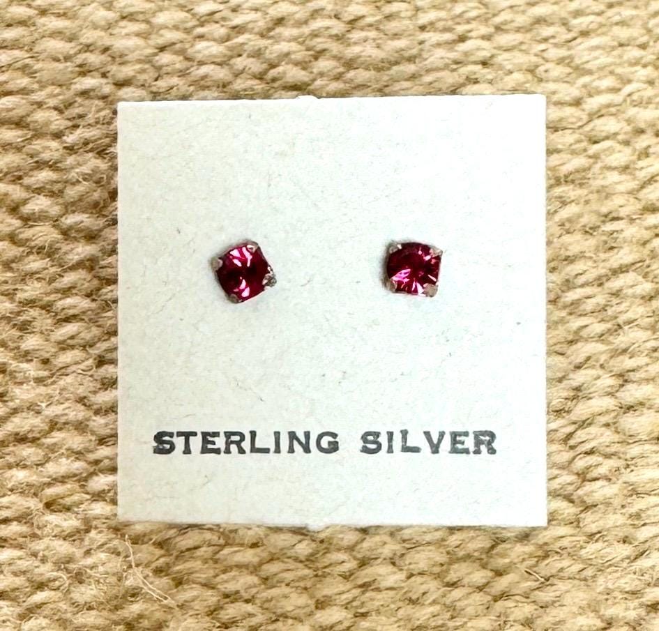 Tiny Vintage Sterling Silver Stud Earrings Turquoise Pink Citrine Amber