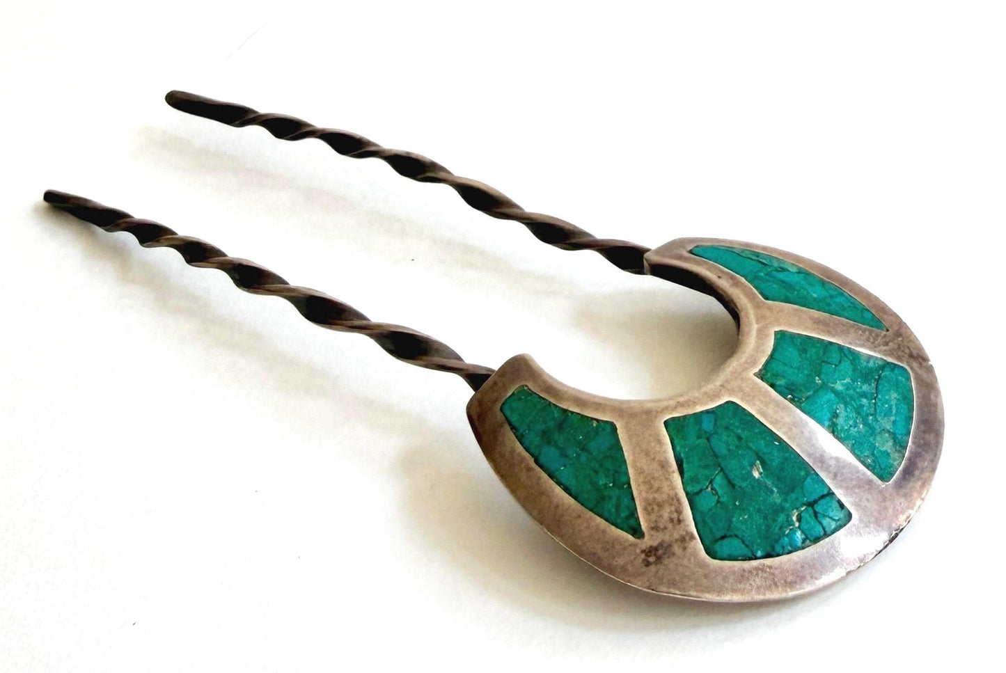 Sterling Silver Turquoise Hair Pin Vintage Native American Bun Holder