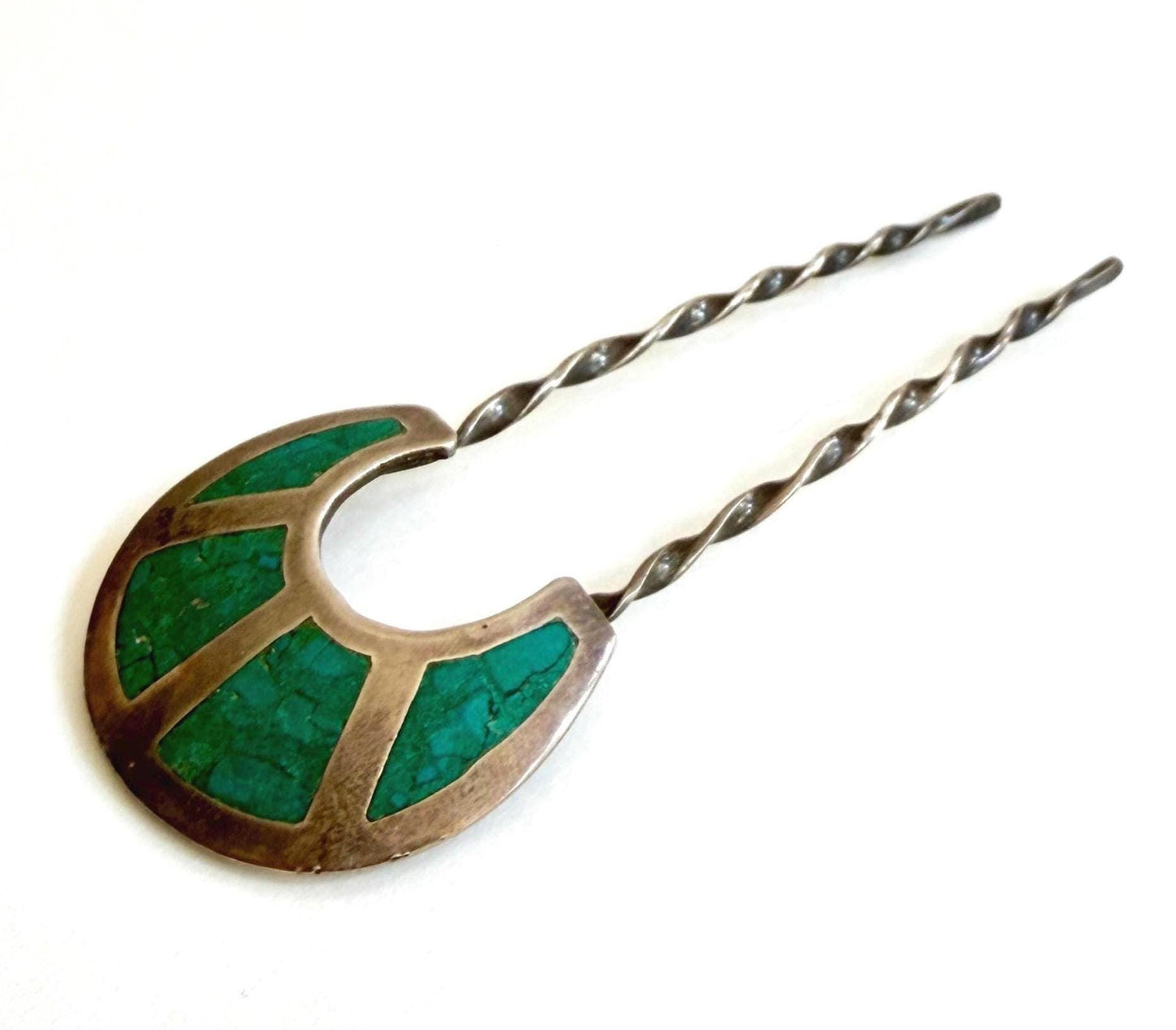 Sterling Silver Turquoise Hair Pin Vintage Native American Bun Holder