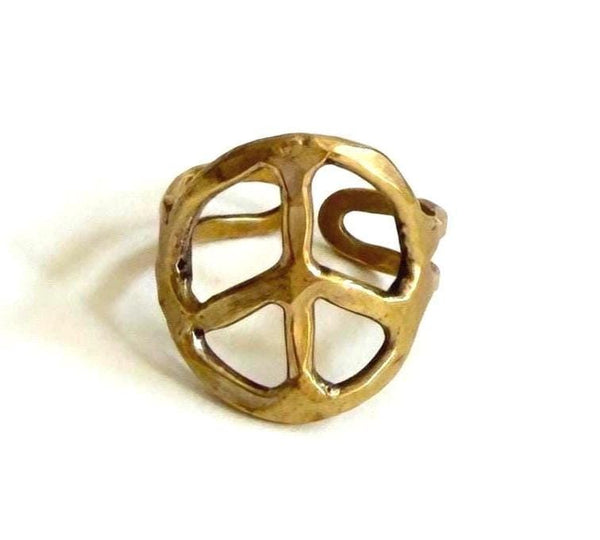 Vintage Peace Sign Ring Solid Brass Size 8