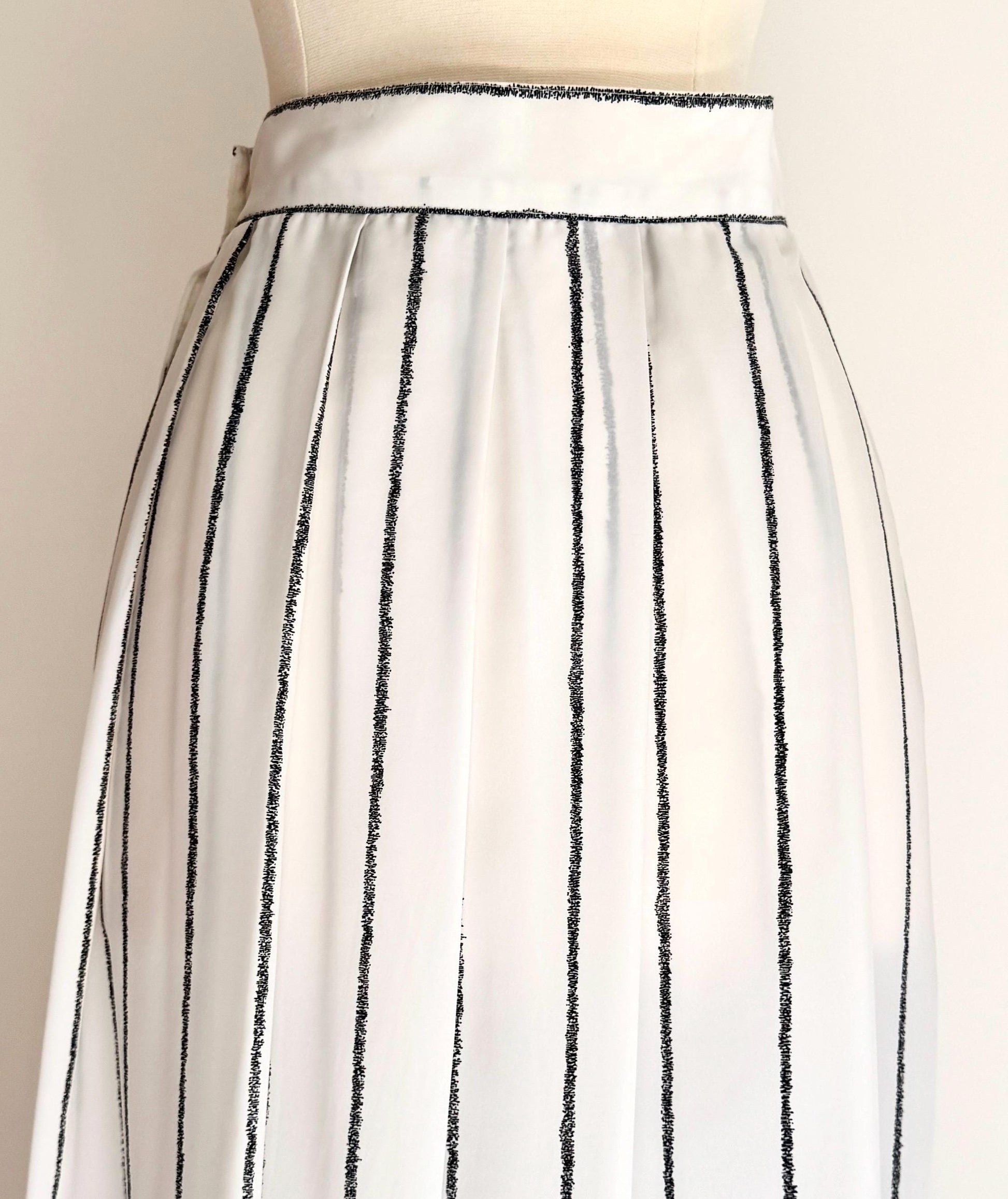 Vintage White Striped Midi Skirt Minimalist Style Made in USA