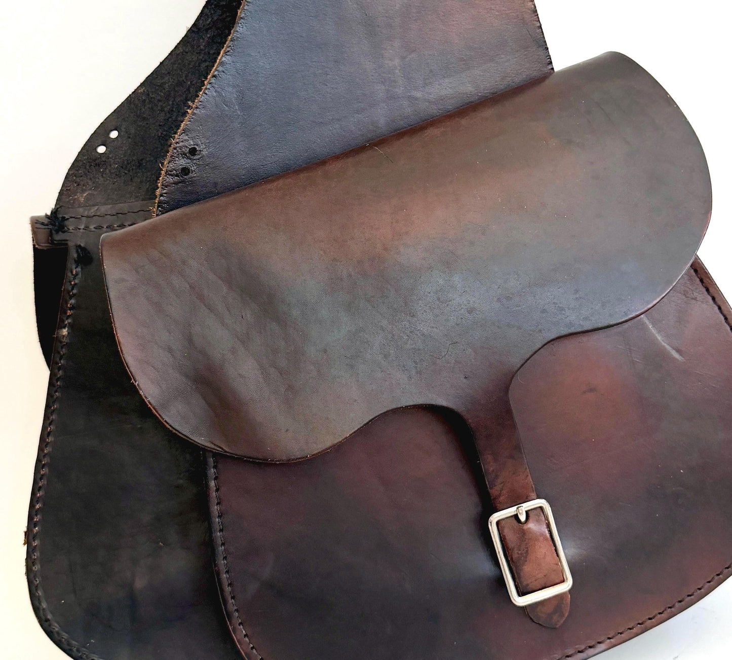 Handmade Leather Riding Saddle Bag Sturdy Dark Espresso Brown Buffalo Hide