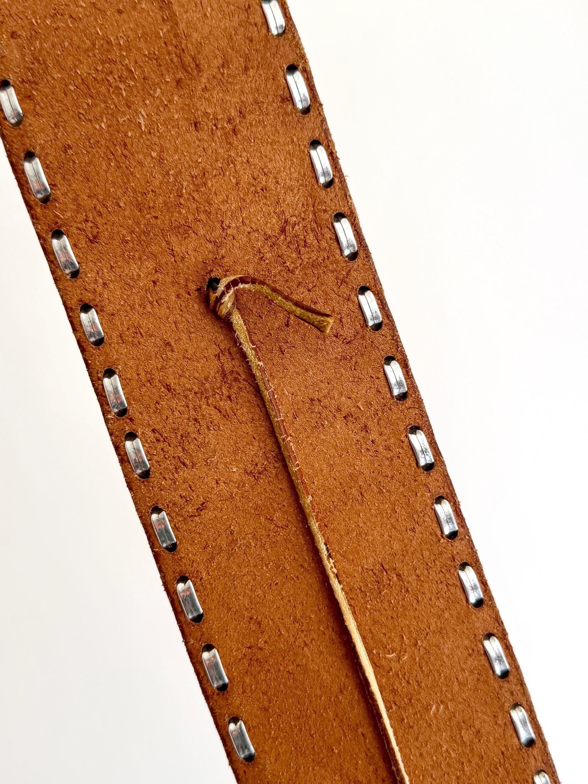 70s Hand Tooled Western Concho Belt Wide Tan Brown Leather Strap