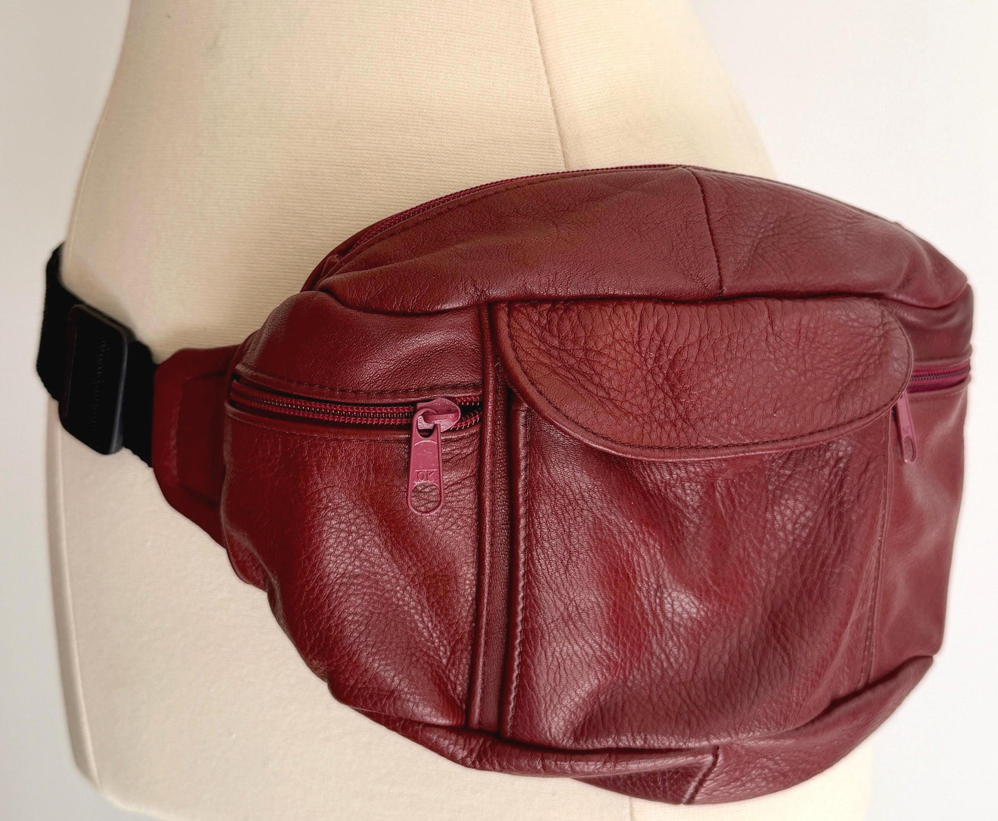 Vintage Leather Fanny Pack 80s 90s Oxblood Red Hip Bag