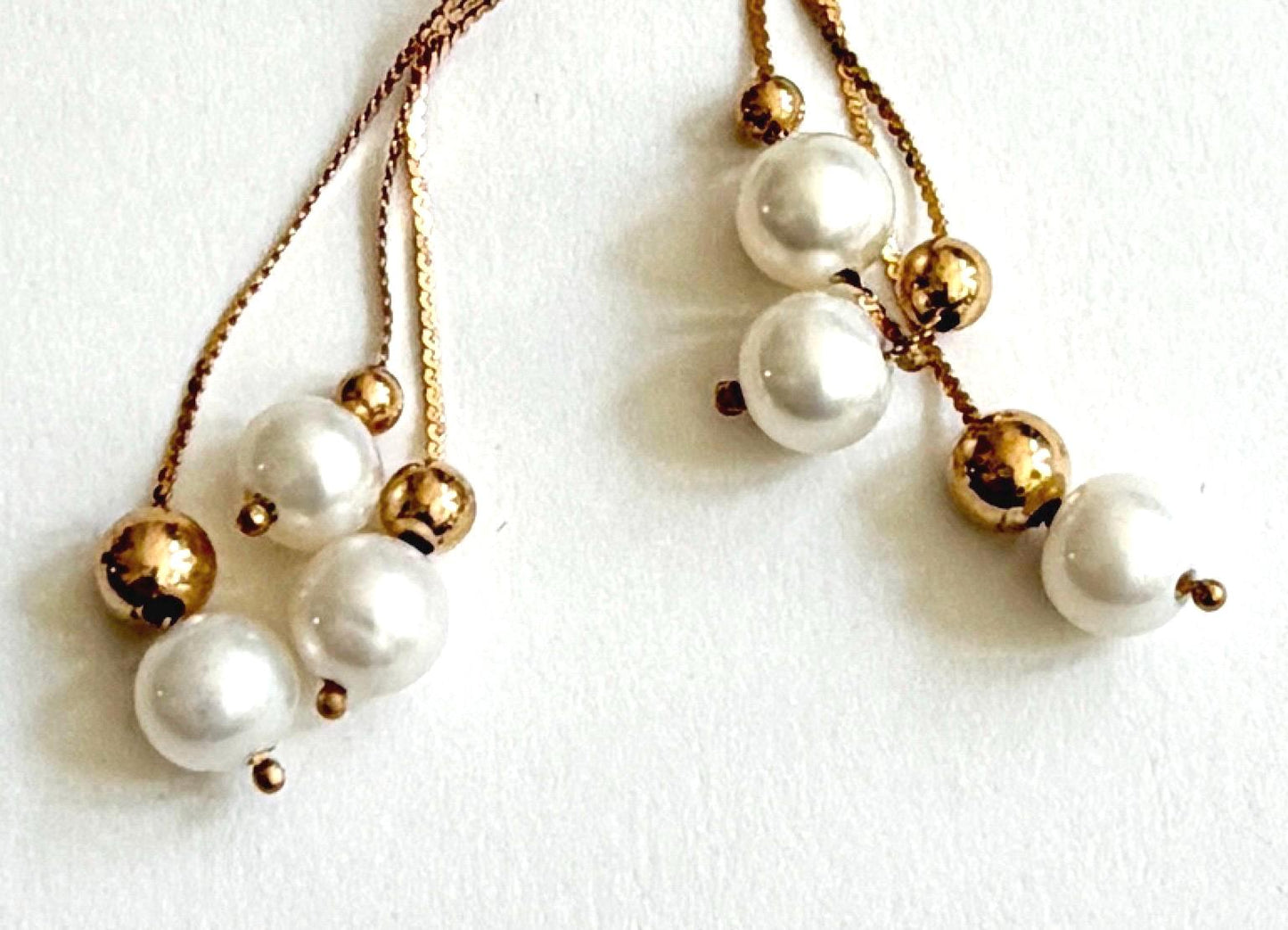 Solid 14K Gold Pearl Earrings 1" Drop Dangle Vintage Macys Belle de Mer