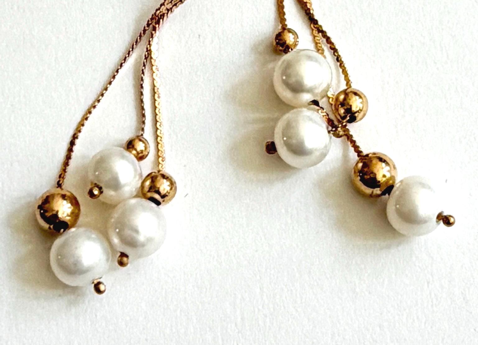 Solid 14K Gold Pearl Earrings 1" Drop Dangle Vintage Macys Belle de Mer
