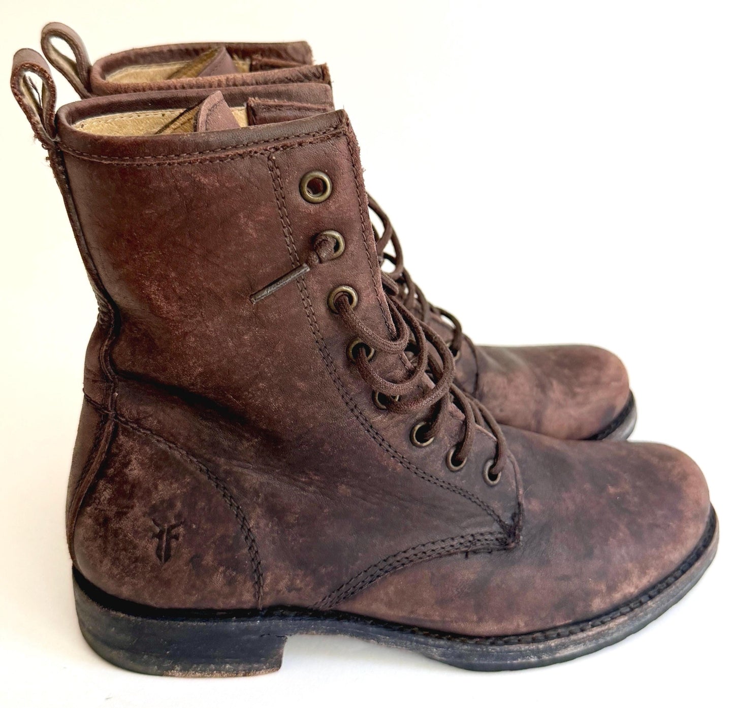 Vintage Frye Womens Lace Up Boots Worn Chocolate Brown leather