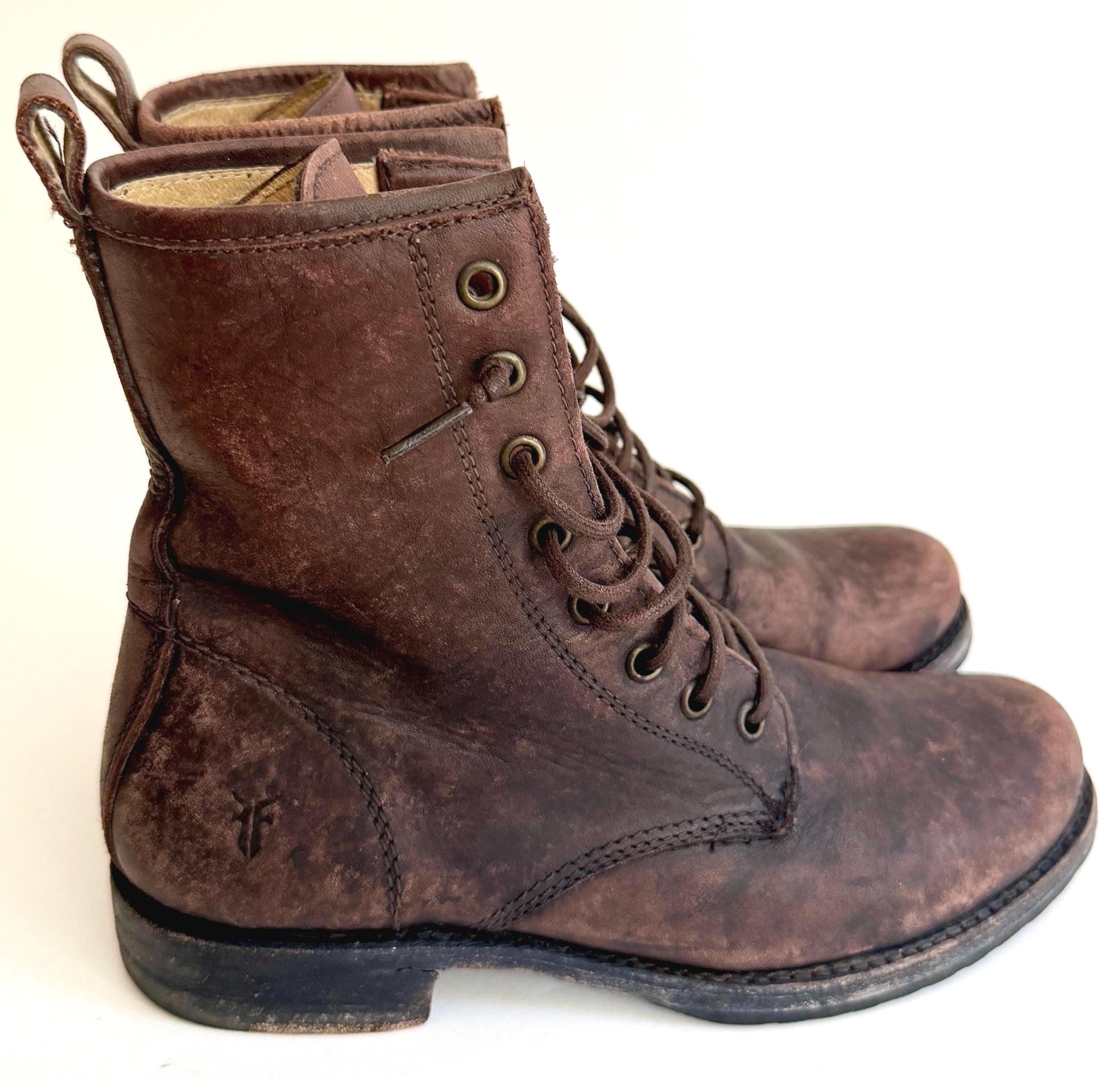 Vintage Frye Womens Lace Up Boots Worn Chocolate Brown leather