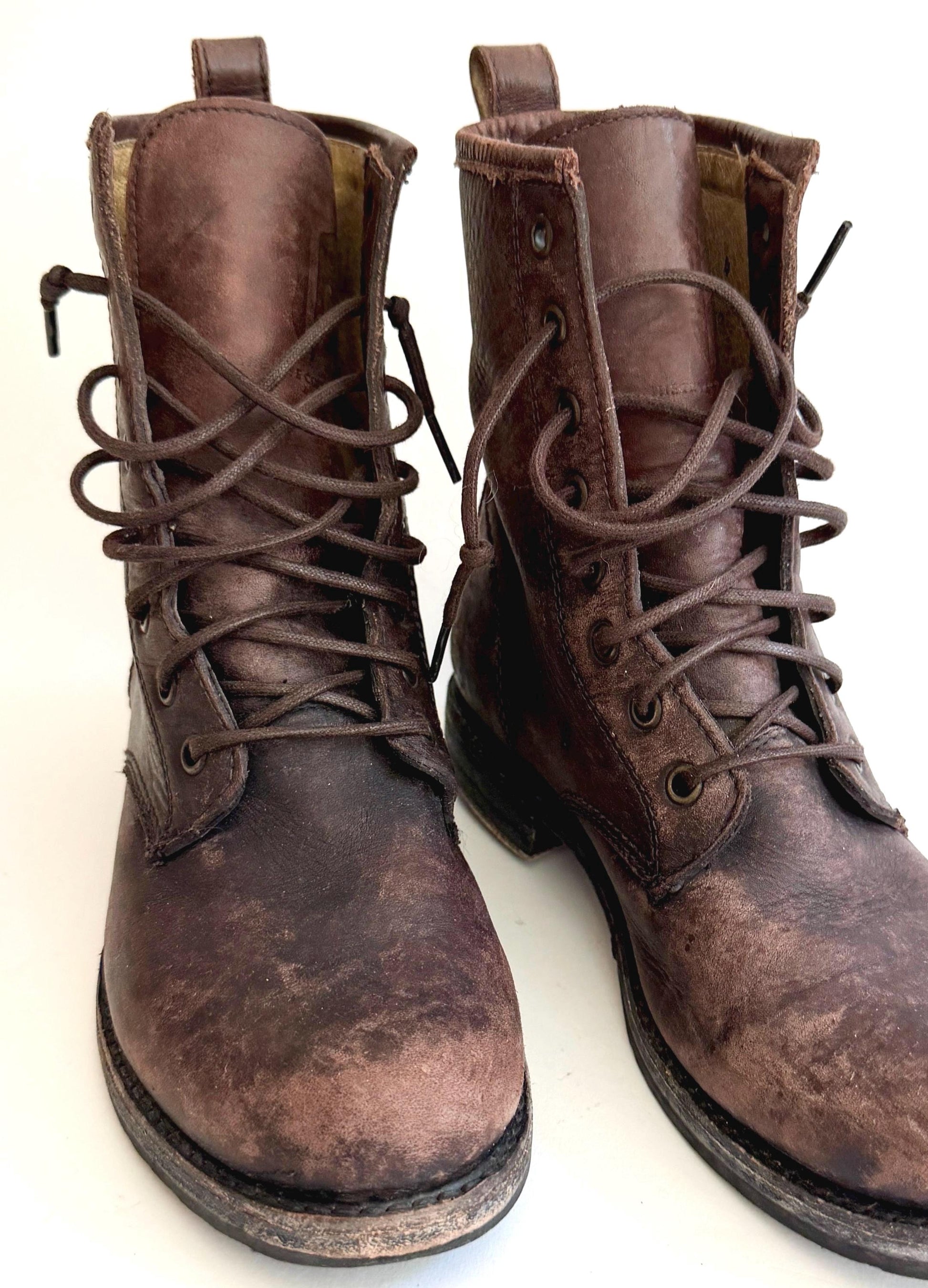 Vintage Frye Womens Lace Up Boots Worn Chocolate Brown leather