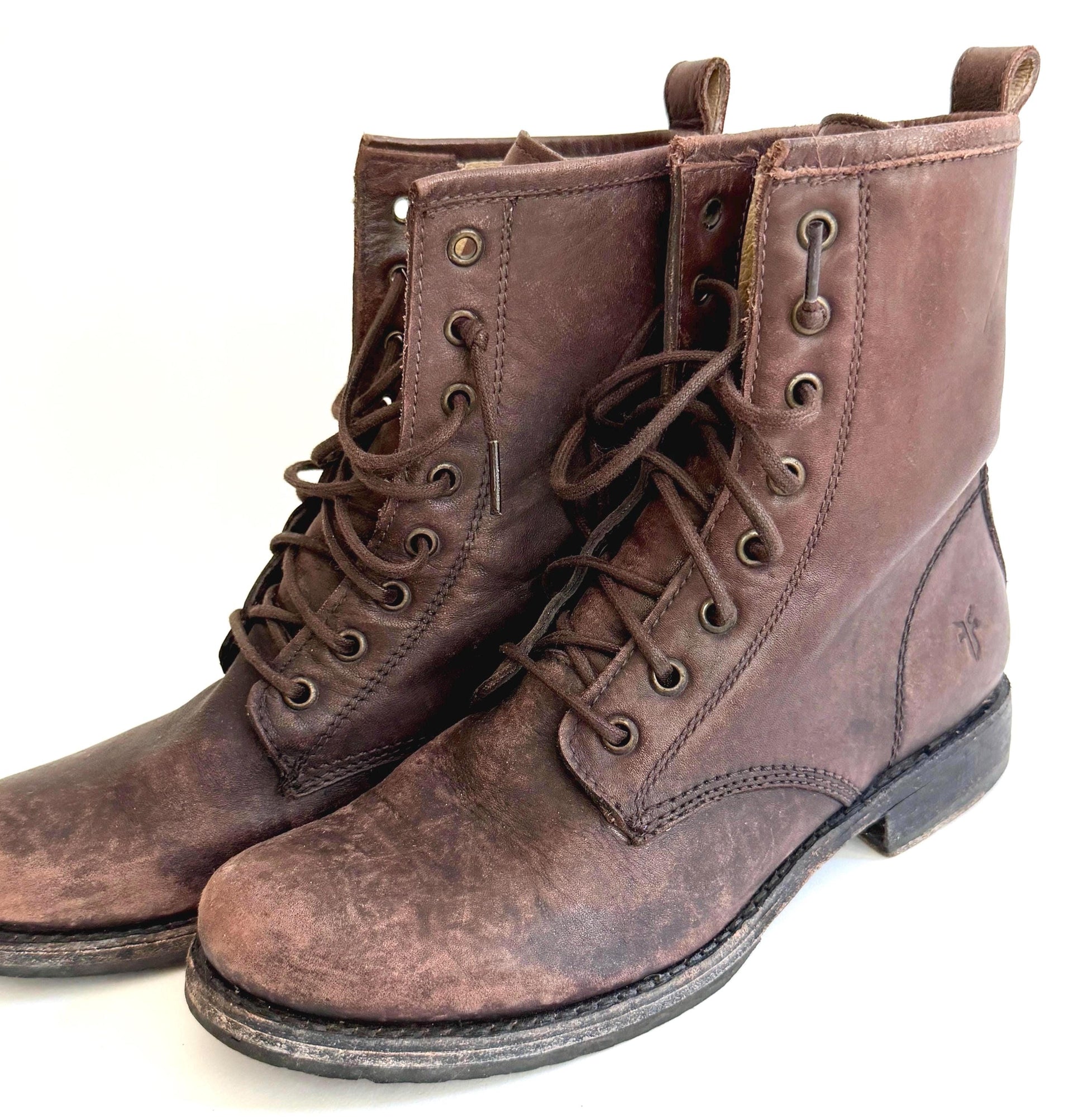 Vintage Frye Womens Lace Up Boots Worn Chocolate Brown leather