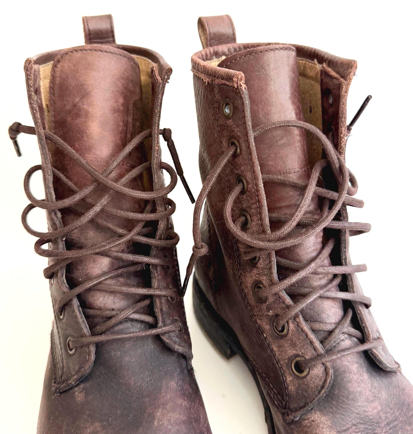 Vintage Frye Womens Lace Up Boots Worn Chocolate Brown leather