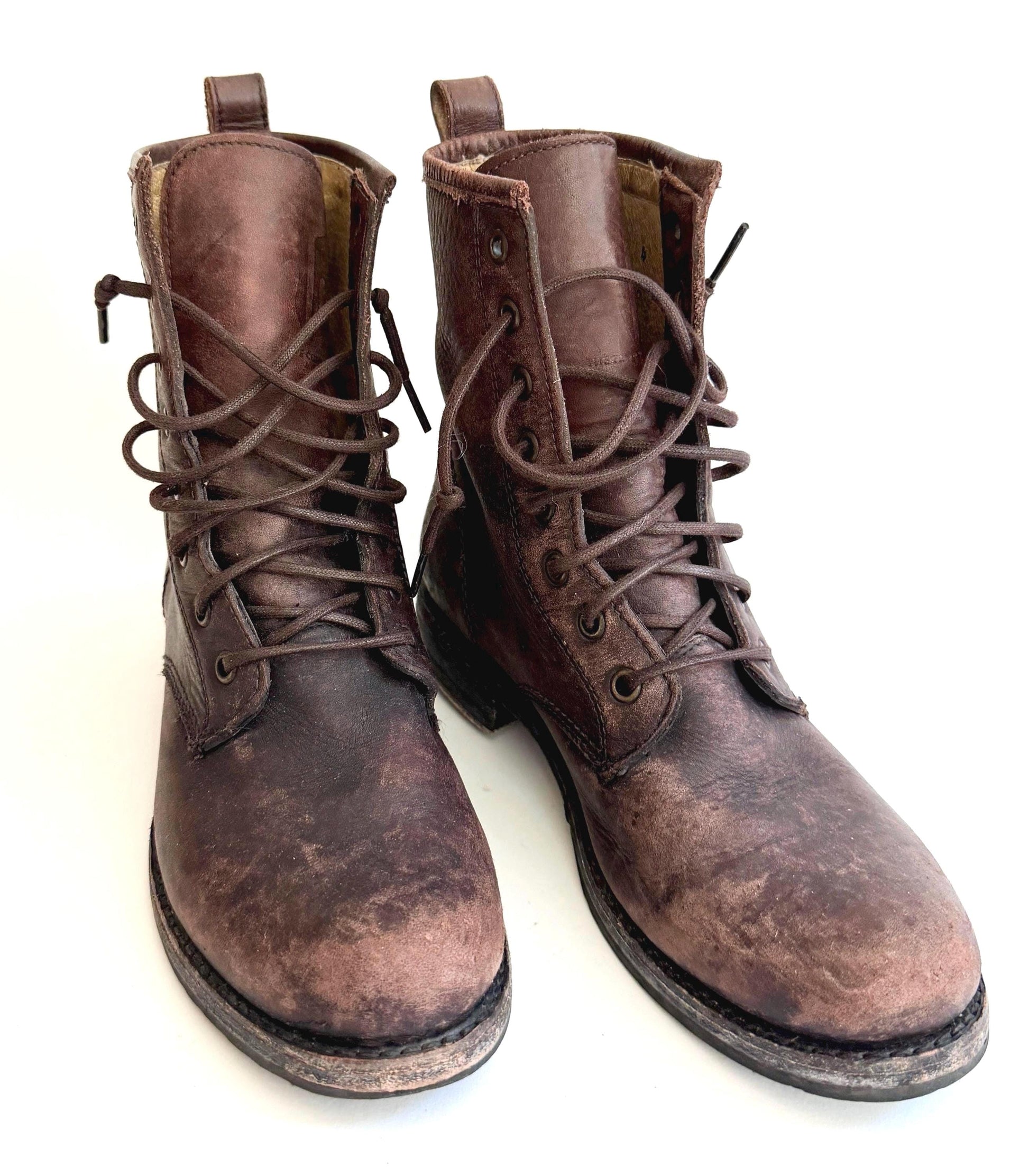 Vintage Frye Womens Lace Up Boots Worn Chocolate Brown leather