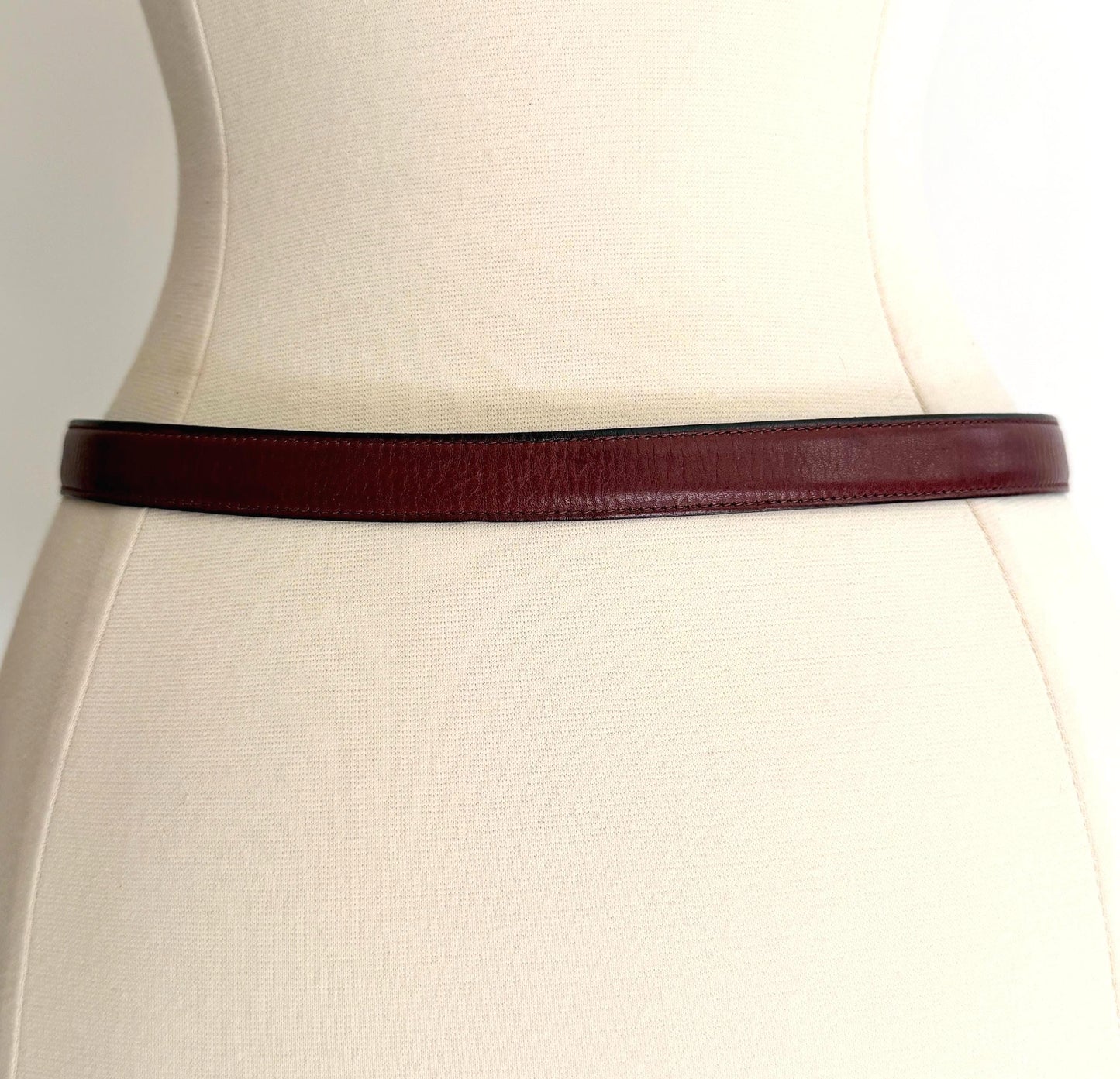 Vintage Minimalist Skinny Belt Brass Shell Buckle Oxblood Leather Strap